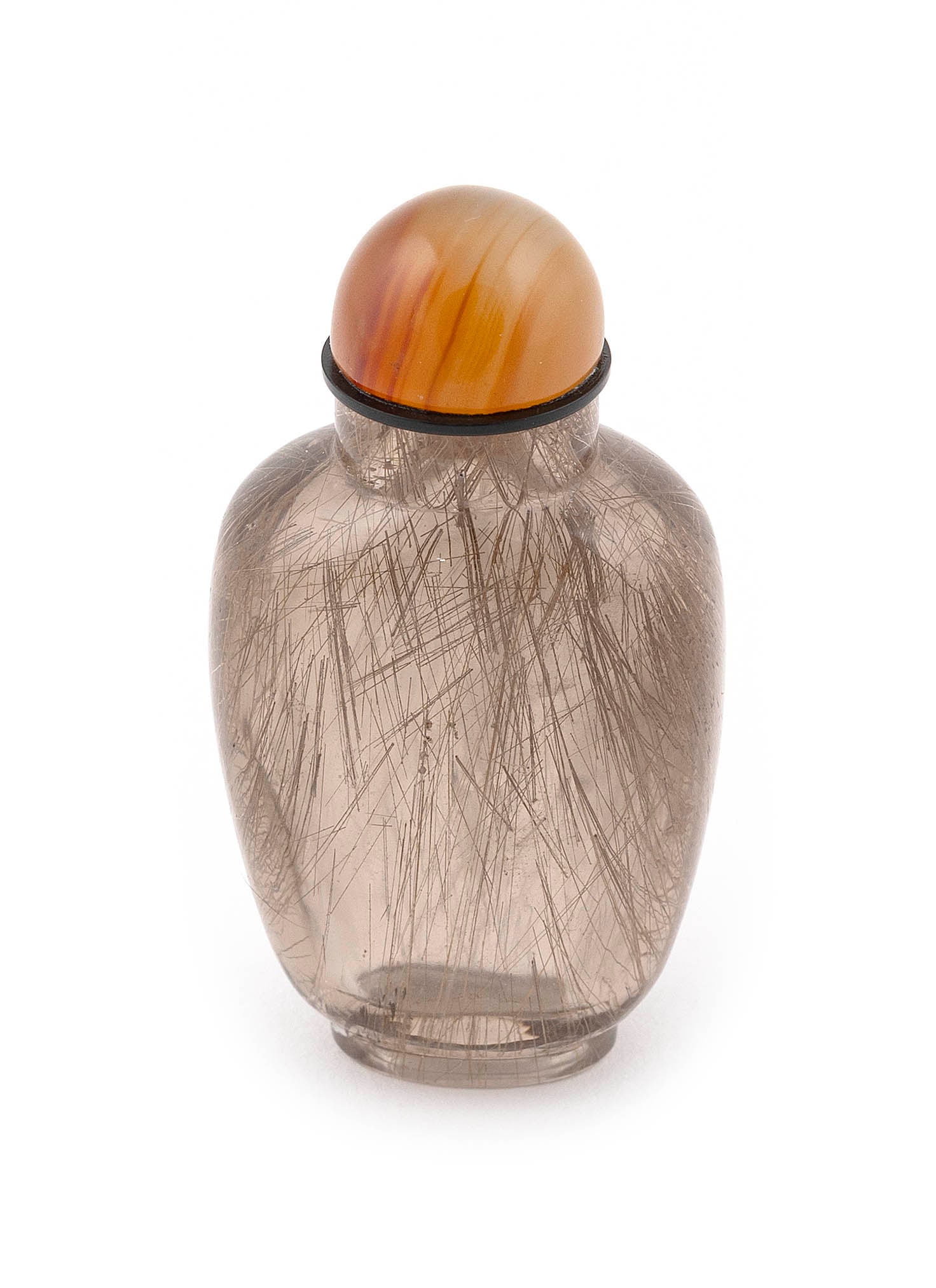 CHINESE HAIR CRYSTAL SNUFF BOTTLE Late 19th Century Height 2.25". Agate stopper. (1 of 3)