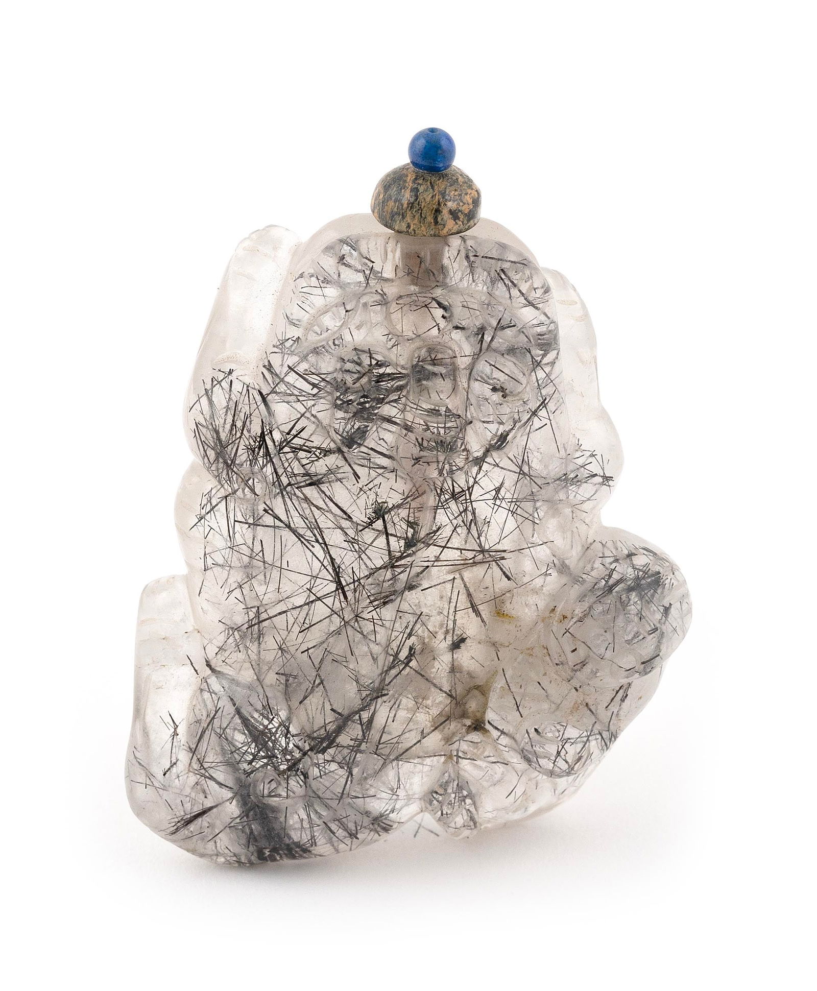 CHINESE CARVED HAIR CRYSTAL SNUFF BOTTLE Late 19th Century Length 3". Hardstone stopper. (1 of 4)