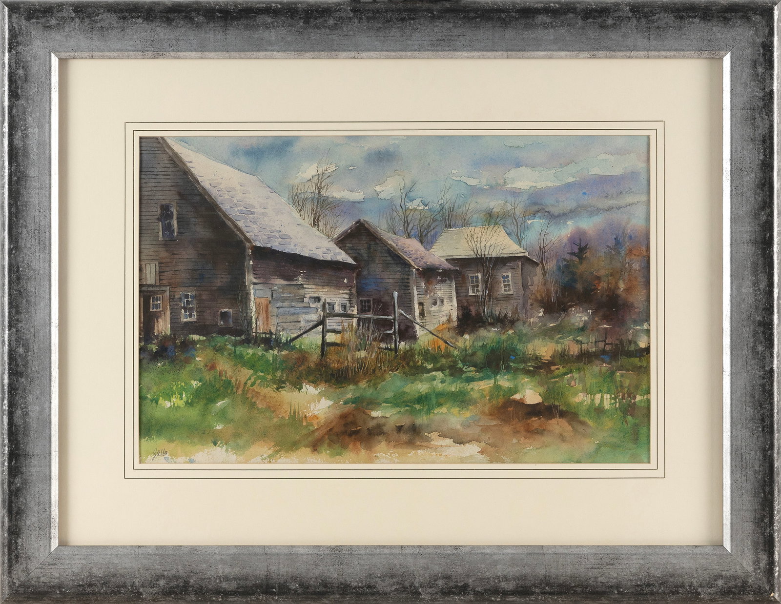 AMERICAN SCHOOL (Contemporary,), Barns and outbuildings., Watercolor on paper, 12.5" x 19.5" sight. (1 of 2)