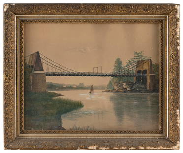 AMERICAN SCHOOL (Early 20th Century,), View of an old bridge., Watercolor on paper, 16" x 20" sight.: AMERICAN SCHOOLEarly 20th CenturyView of an old bridge. Signed lower left "F. Richardson", possibly Francis Henry Richardson (Massachusetts, 1859-1934).Watercolor on paper, 16" x 20" sight. Framed.