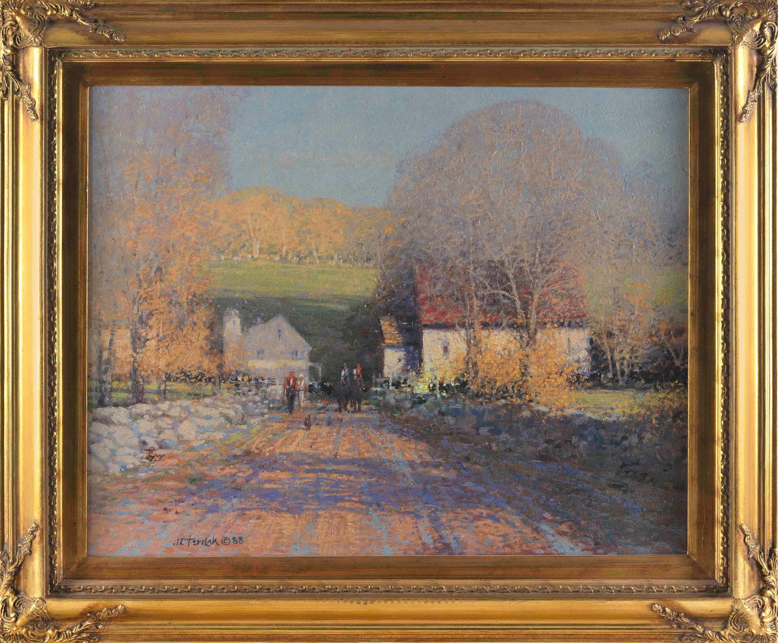 JOHN CHARLES TERELAK (New York/Massachusetts, 1942-), Country landscape with figures, barn and (1 of 2)