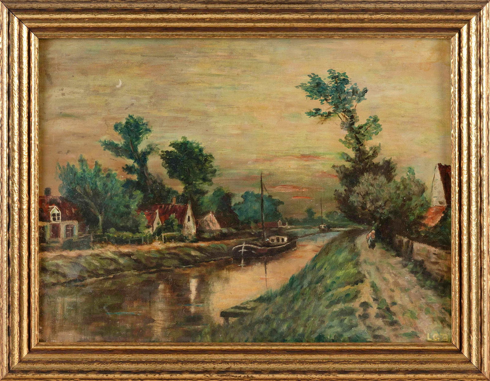 AMERICAN SCHOOL (20th Century,), Canal scene., Oil on canvas board, 12" x 16". Framed 14.5" x 18.5". (1 of 2)