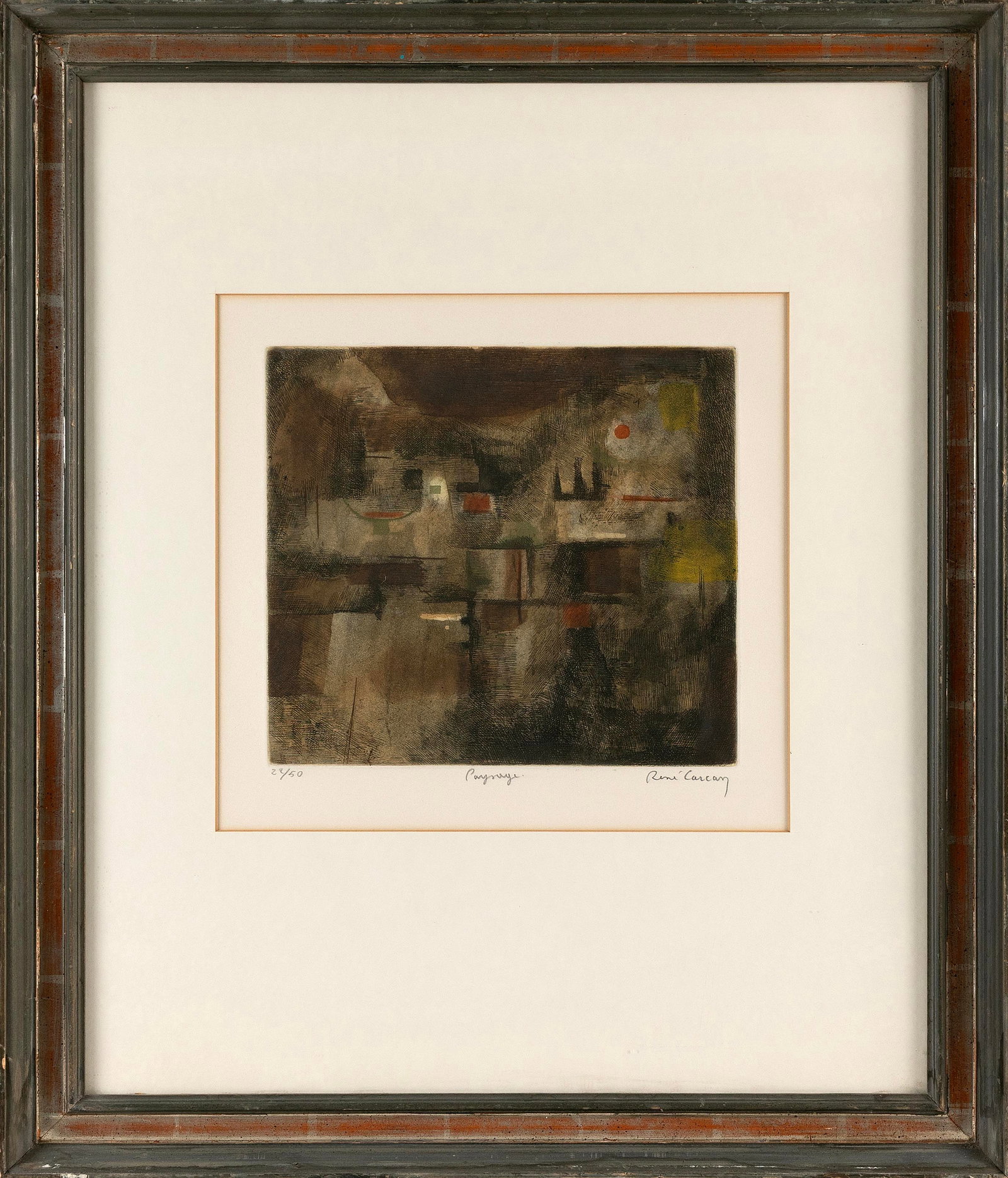 RENE CARCAN (Germany, 1925-1993), "Paysages"., Etching on paper, 10" x 11". Framed 27" x 23.5". (1 of 2)