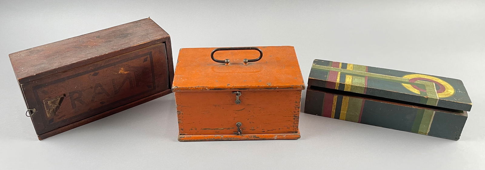 THREE SMALL BOXES 19th/20th Century Lengths from 9" to 11". (1 of 6)