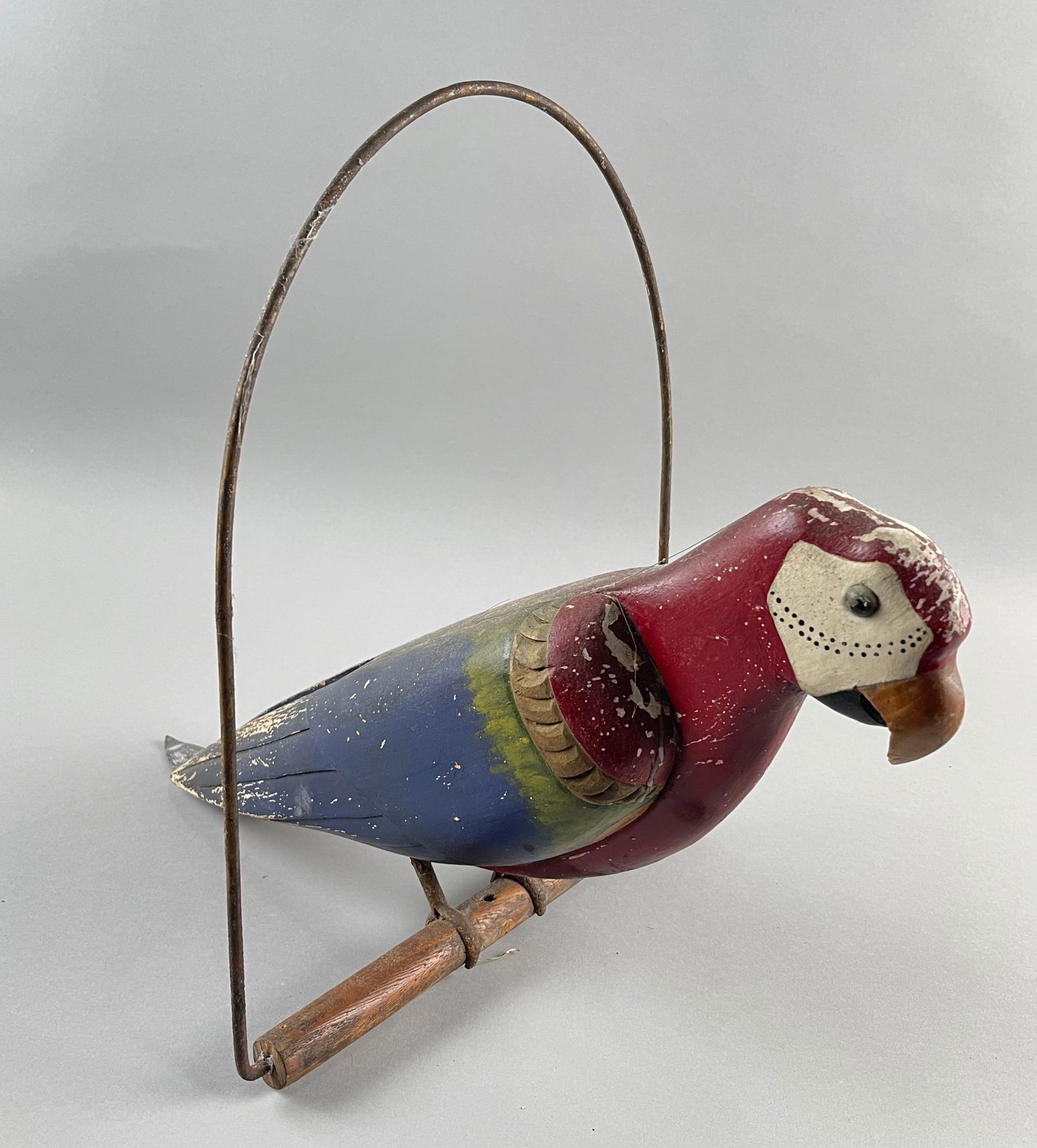 CARVED AND PAINTED WOODEN PARROT Early 20th Century Length 20". (1 of 6)