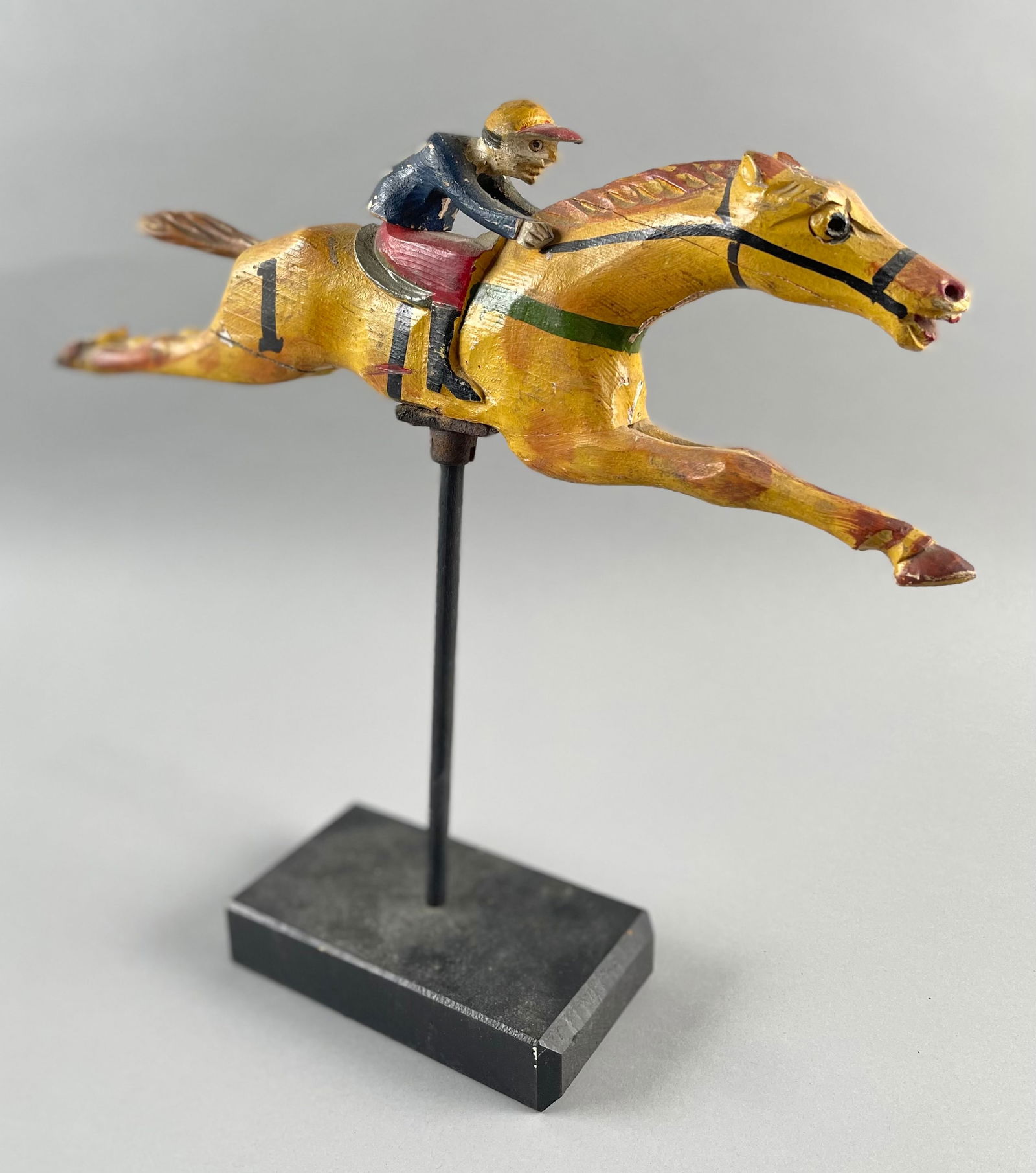 CARVED WOODEN HORSE AND JOCKEY Early 20th Century Height on stand 14.5". Length 16". (1 of 8)