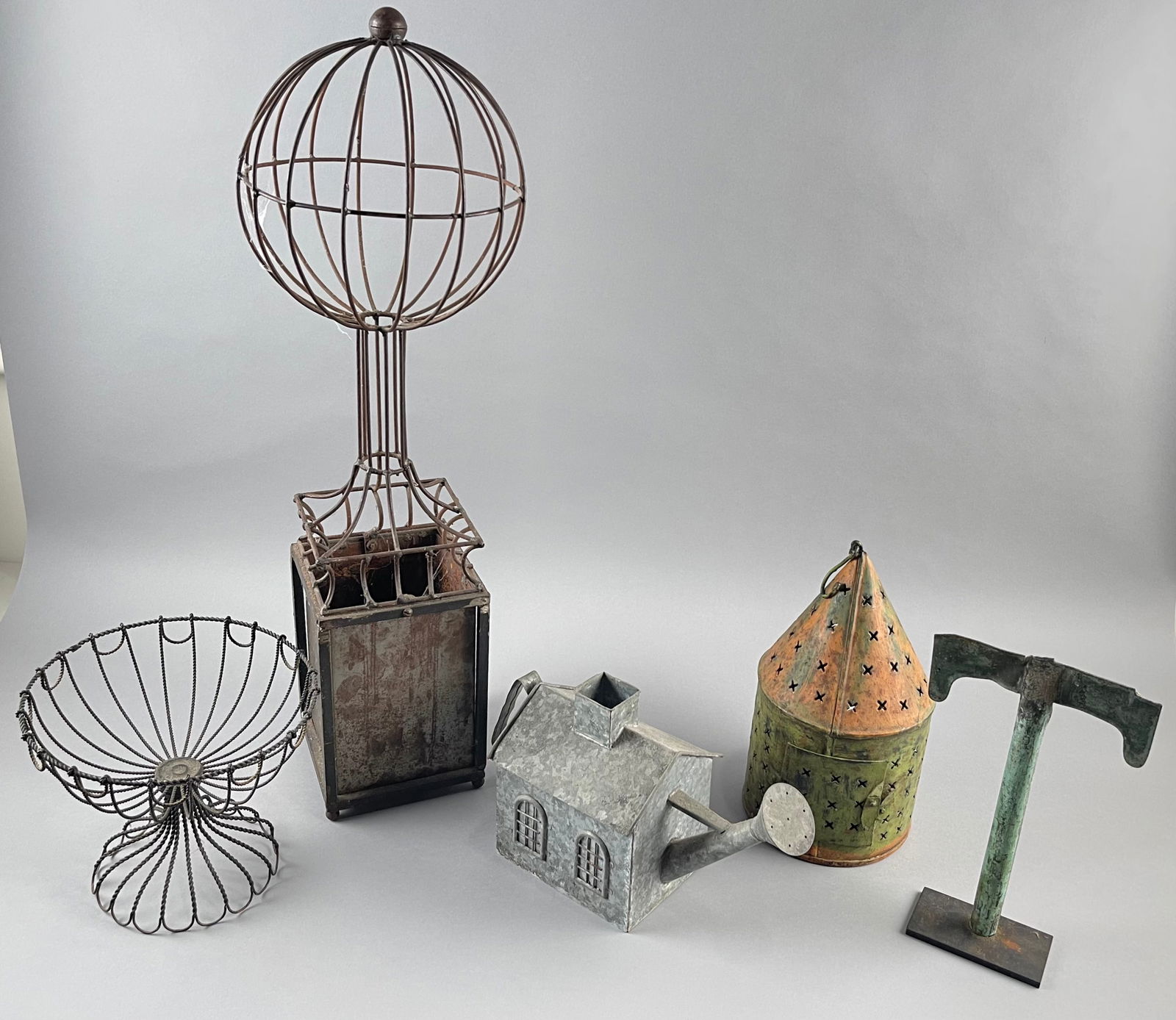 FIVE METAL GARDEN ITEMS 19th/20th Century Heights from 6.5" to 27". (1 of 7)