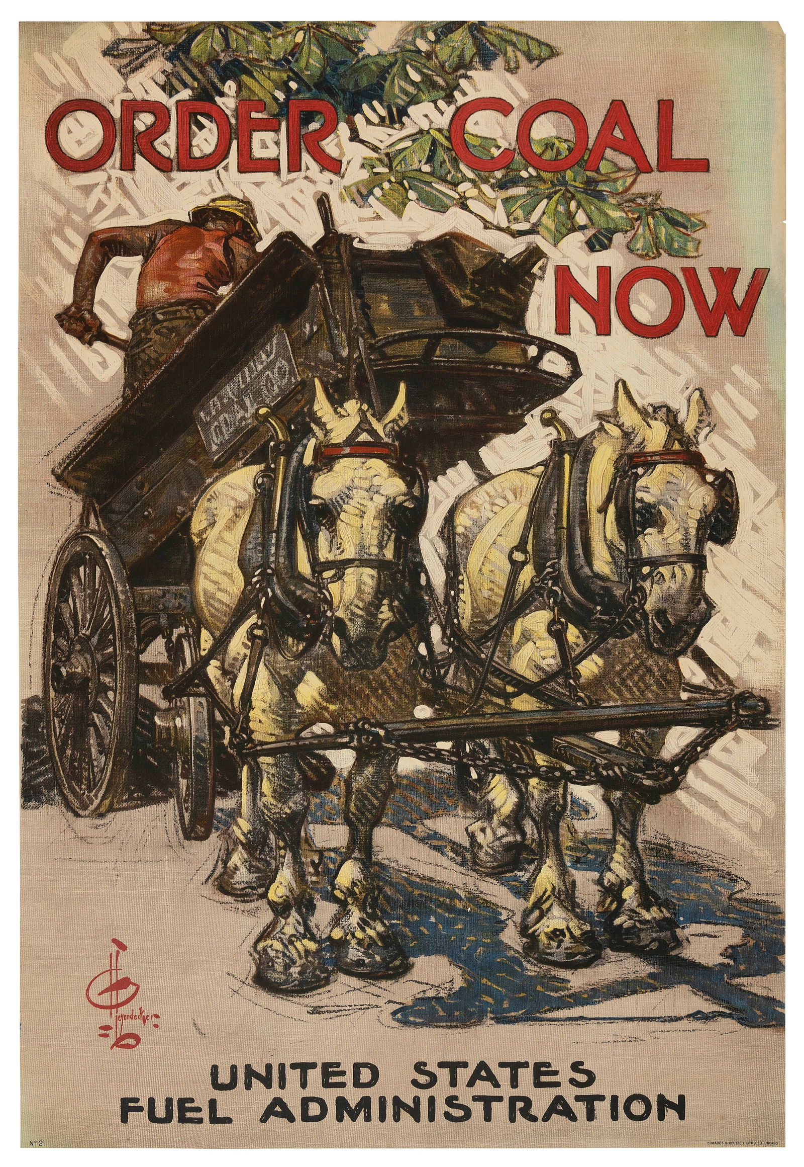 WWI POSTER "ORDER COAL NOW" Circa 1918 29.5" x 20". Unframed. (1 of 1)