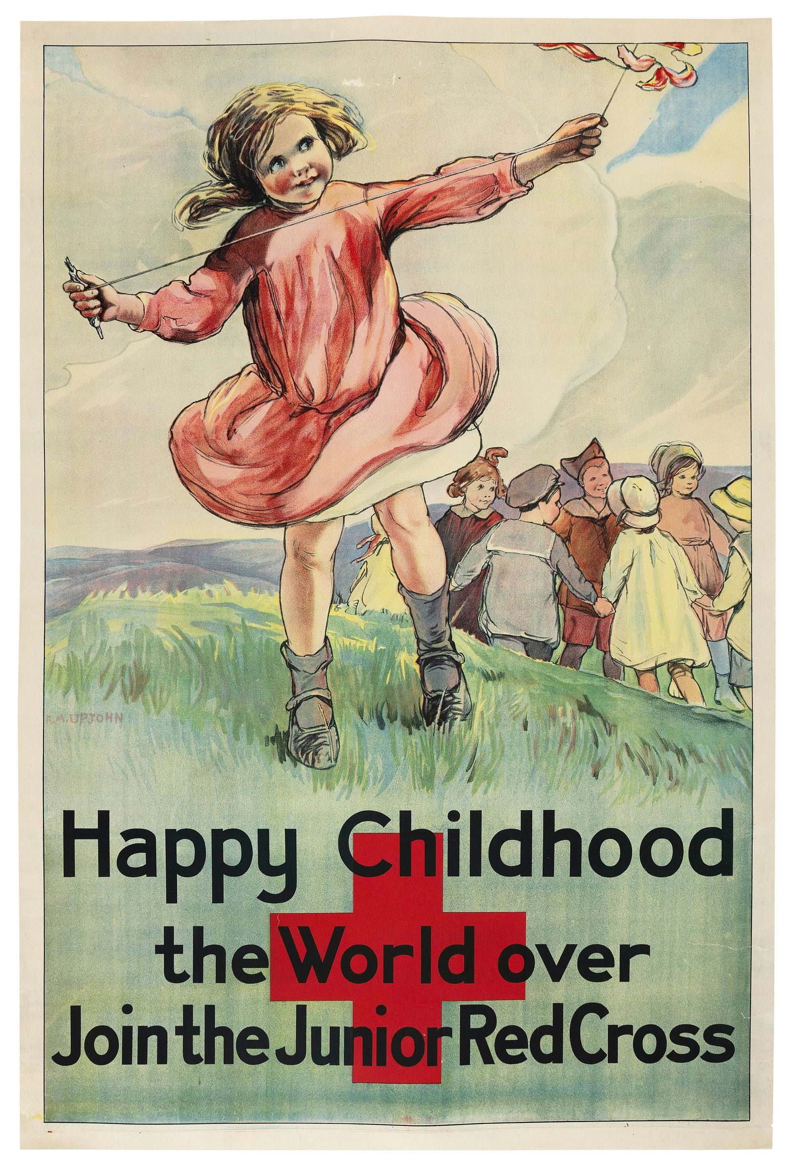 WWI POSTER "HAPPY CHILDHOOD THE WORLD OVER" Circa 1918 38" x 24". Unframed. (1 of 1)