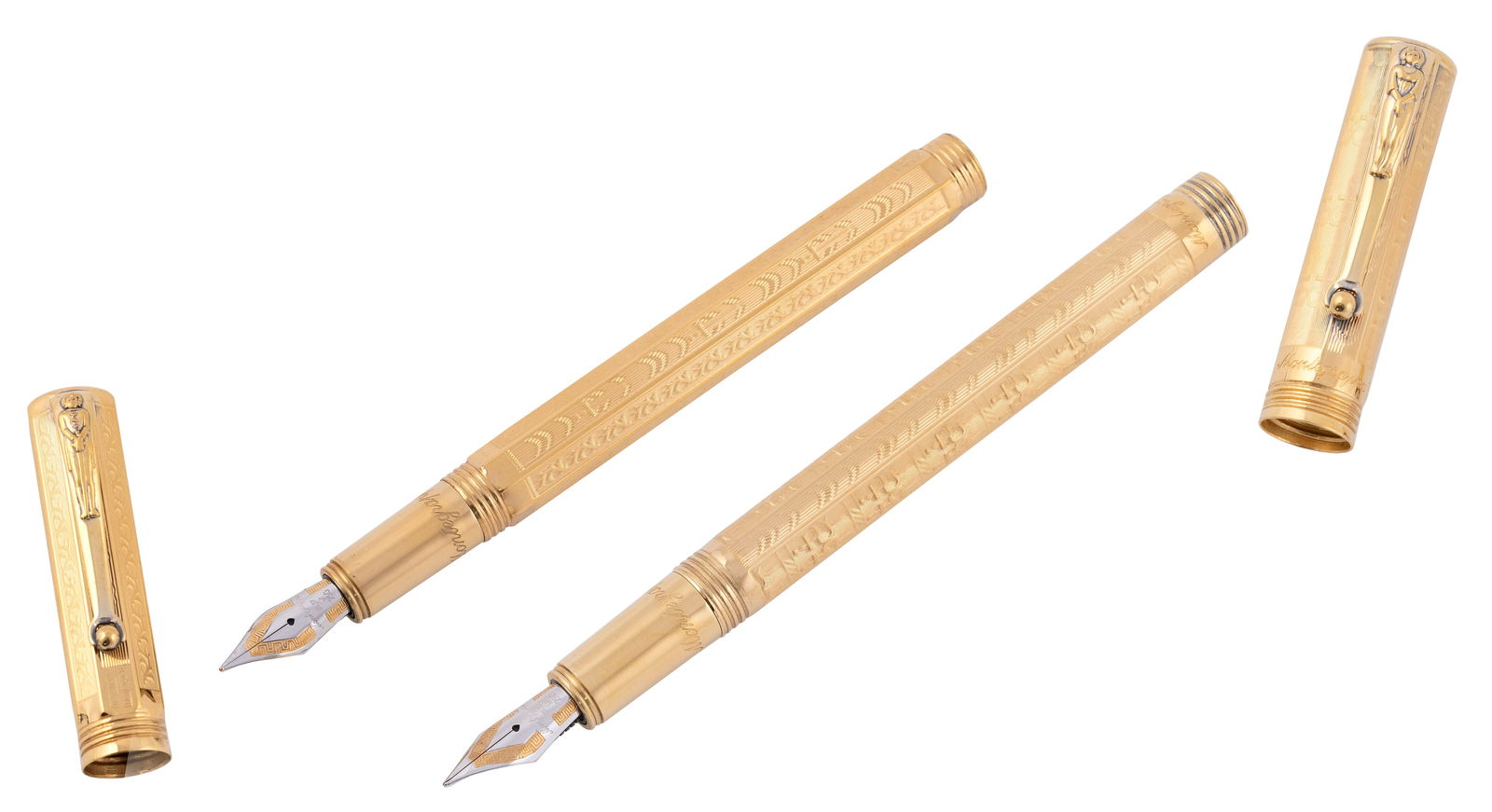 TWO MONTEGRAPPA ROMEO & JULIET LIMITED EDITION GOLD FOUNTAIN PENS Lengths approx. 4.875". (1 of 8)