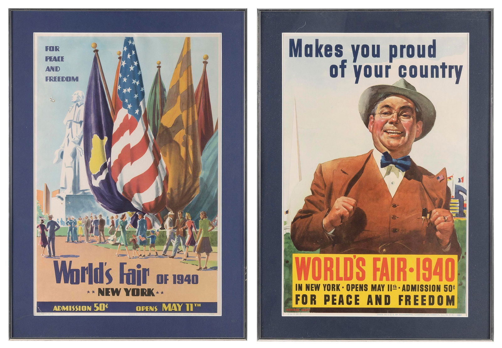 TWO 1940 WORLD'S FAIR POSTERS Circa 1940 Framed 23.5" x 16.5". (1 of 5)