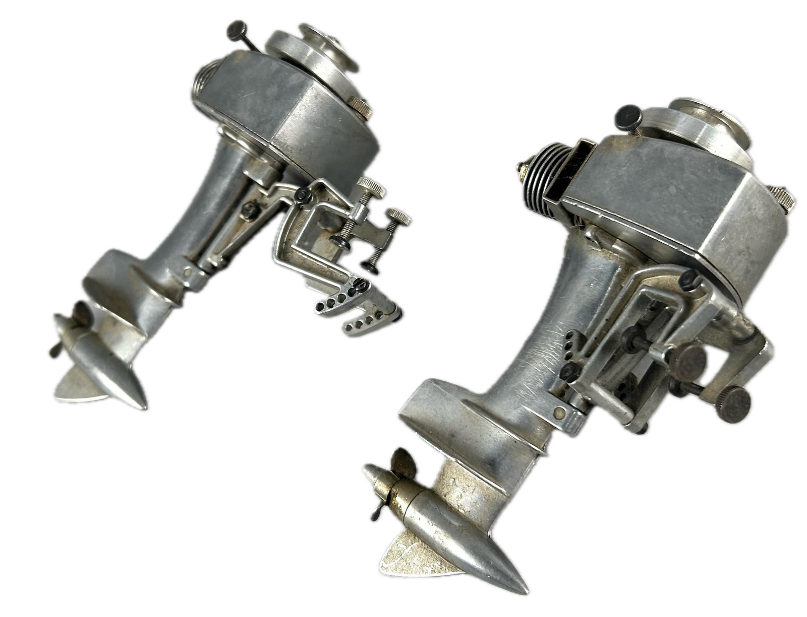 PAIR OF ALLYN "SEA FURY" TOY BOAT OUTBOARD GAS ENGINES Lengths 5.5".: PAIR OF ALLYN "SEA FURY" TOY BOAT OUTBOARD GAS ENGINES Marked for Allyn. Lengths 5.5".