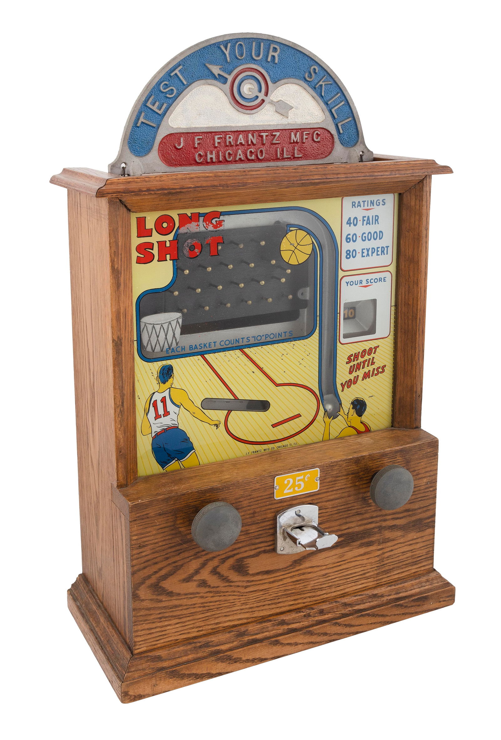 J.F. FRANTZ MFG. "LONG SHOT" ARCADE SKILL MACHINE Chicago, Circa 1950 Height 26.5". Width 15". Depth (1 of 2)
