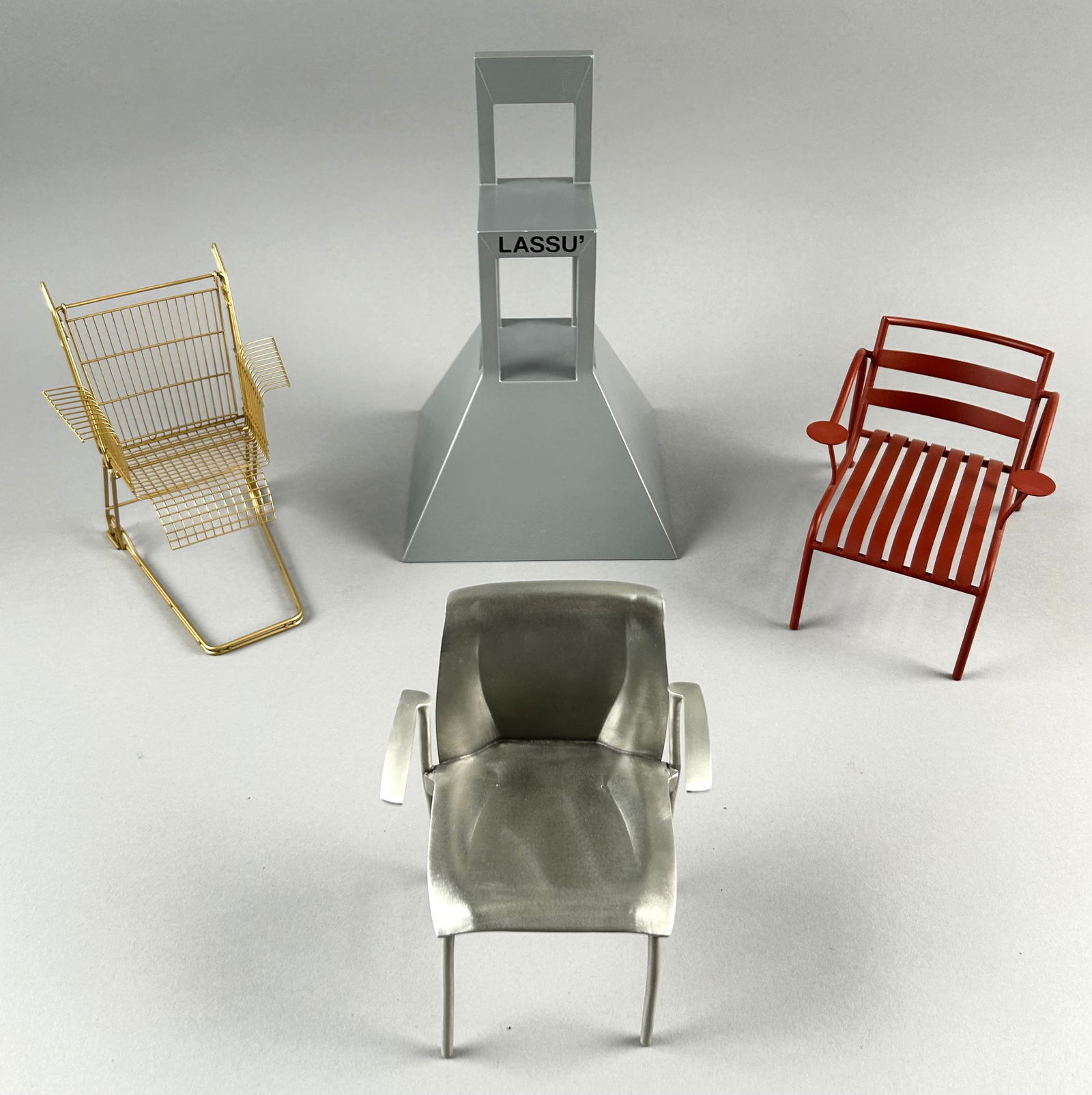 FOUR VITRA DESIGN MUSEUM MINIATURE CHAIRS 20th Century Heights from 4.5" to 9". (1 of 2)