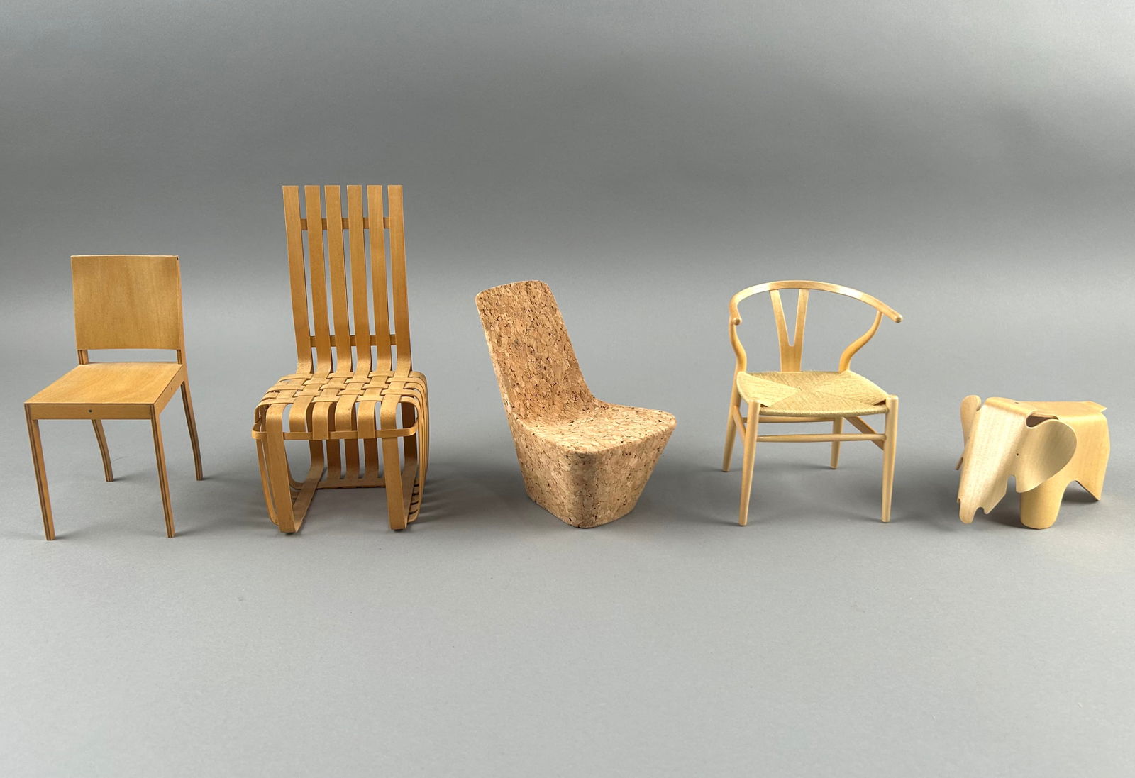 FIVE VITRA DESIGN MUSEUM MINIATURES 20th Century Heights from 2.5" to 7". (1 of 2)