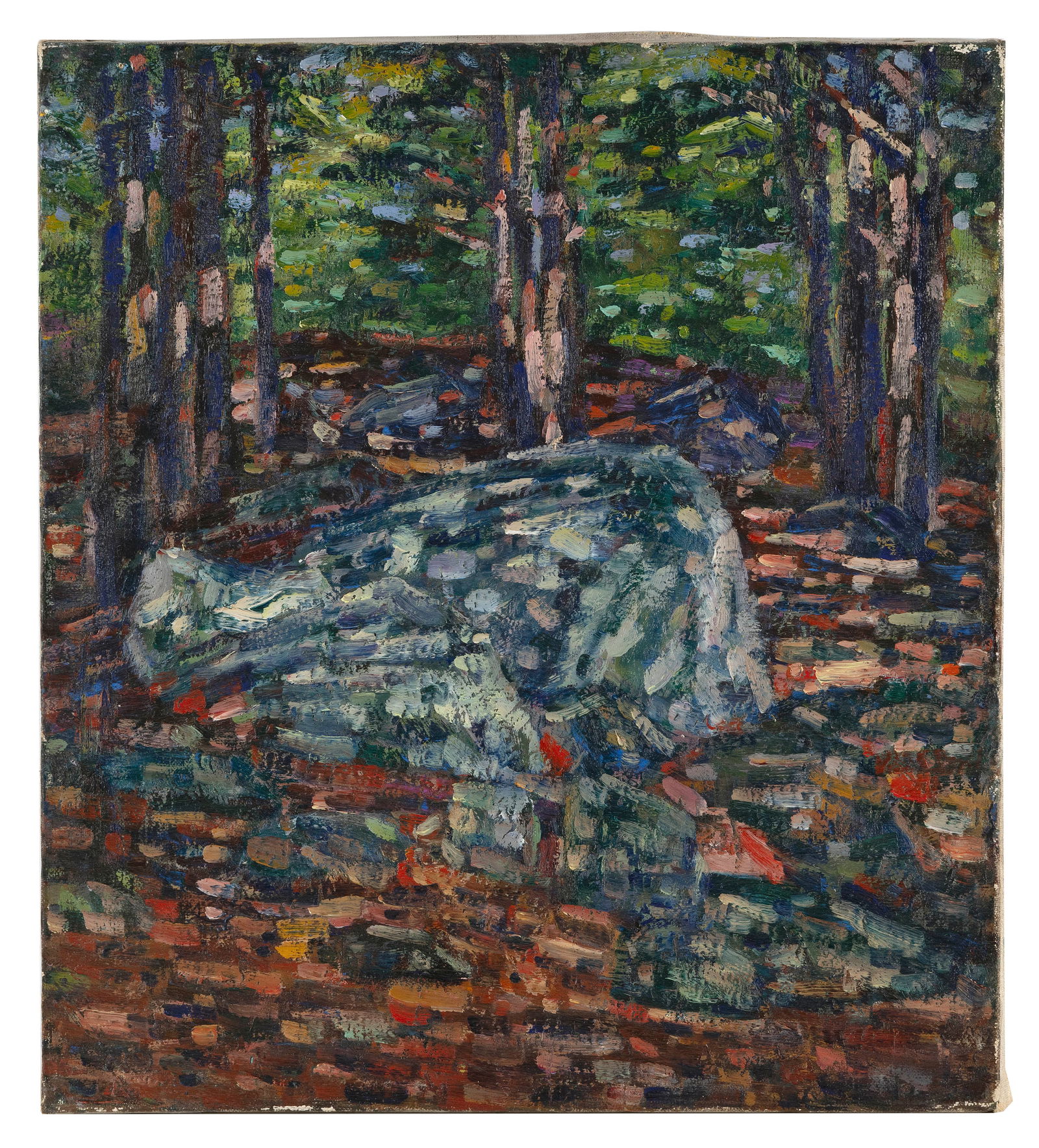 ATTRIBUTED TO CHARLES KAELIN (Ohio/Massachusetts, 1858-1929), Landscape with boulder., Oil on (1 of 2)