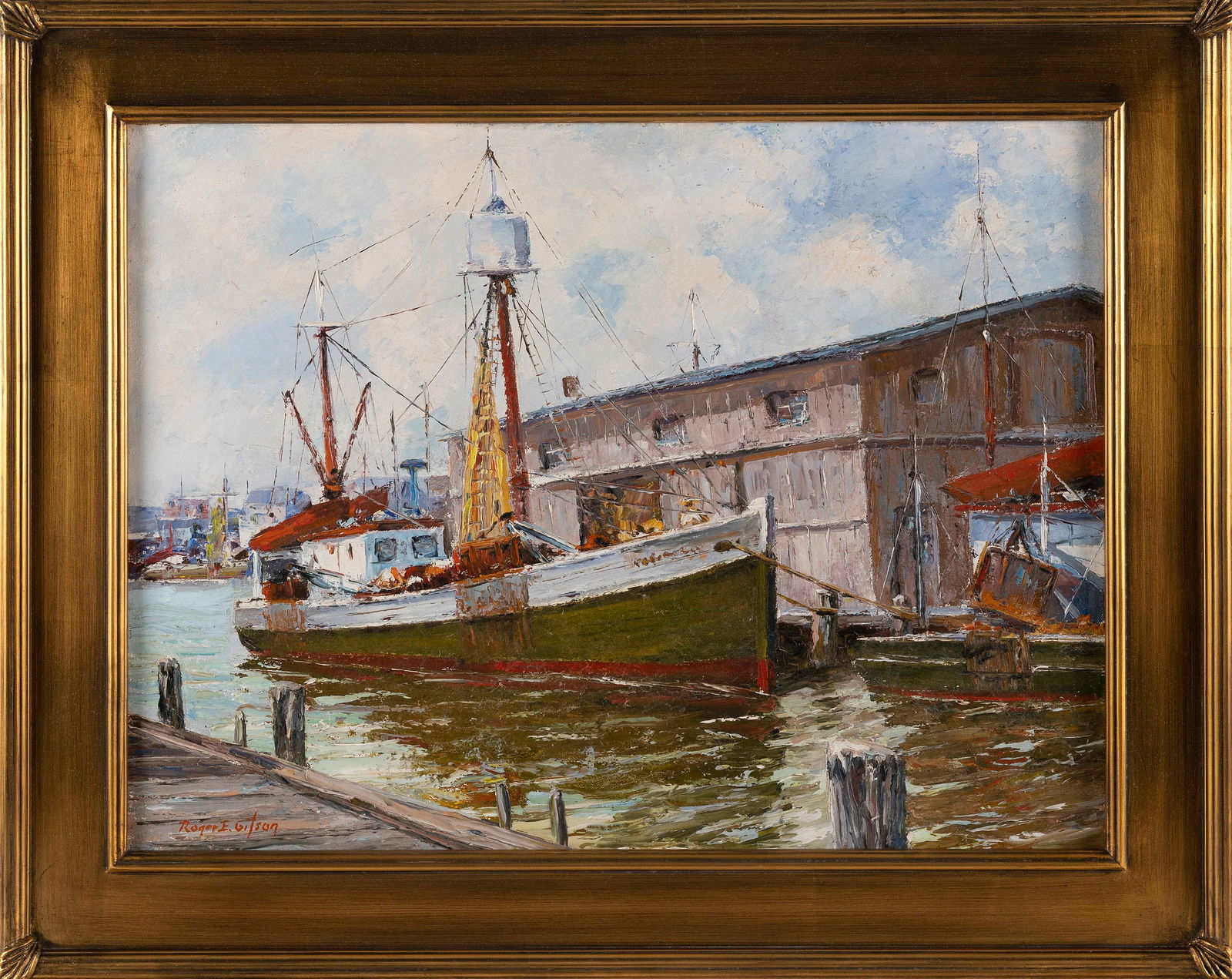 ROGER ELIOT GILSON (Massachuetts, 20th Century), "Gloucester Harbor"., Oil on canvas, 18" x 24". (1 of 2)