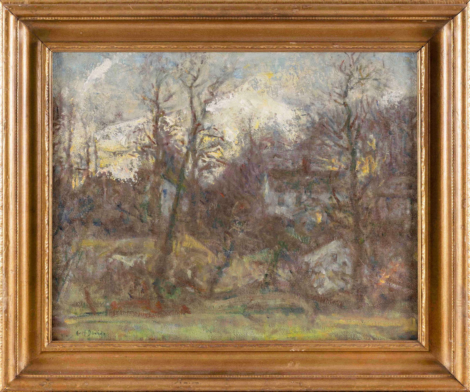 CHARLES HAROLD DAVIS (Connecticut/New York/Massachusetts/France, 1856-1933), "In Early Spring"., Oil: CHARLES HAROLD DAVISConnecticut/New York/Massachusetts/France, 1856-1933"In Early Spring". Signed lower left "C.H. Davis". Titled verso.Oil on canvas, 17" x 21". Framed 2