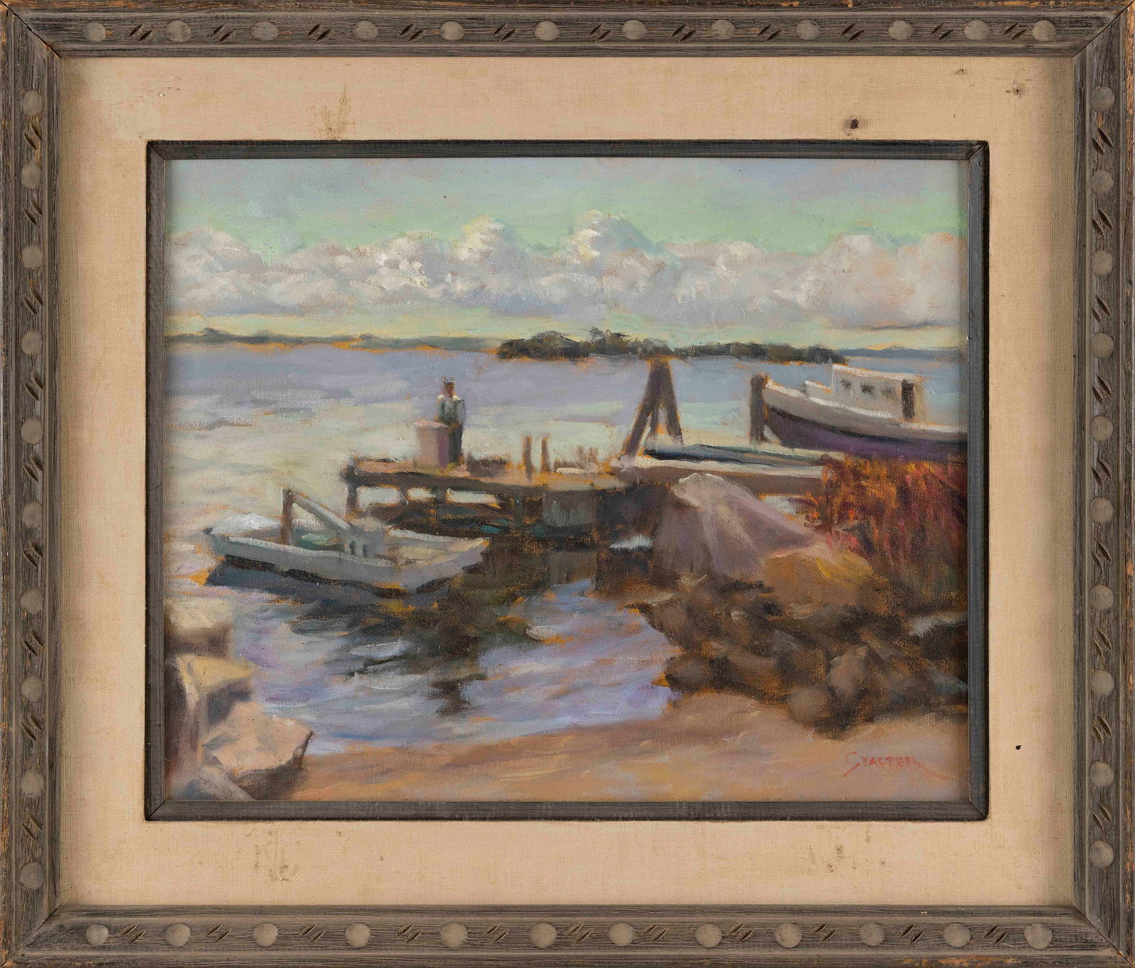 RICHARD STALTER (Connecticut/New York, 1934-), "Loading Dock in Noank"., Oil on canvas, 16" x 20". (1 of 2)