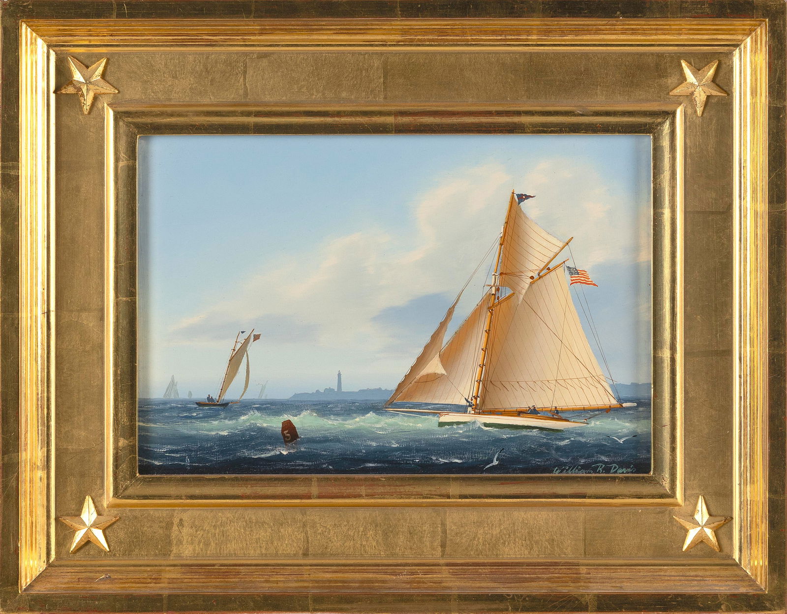 WILLIAM ROBERT DAVIS (Massachusetts, 1952-), "Preparing to Tack"., Oil on panel, 8" x 12". Framed (1 of 2)