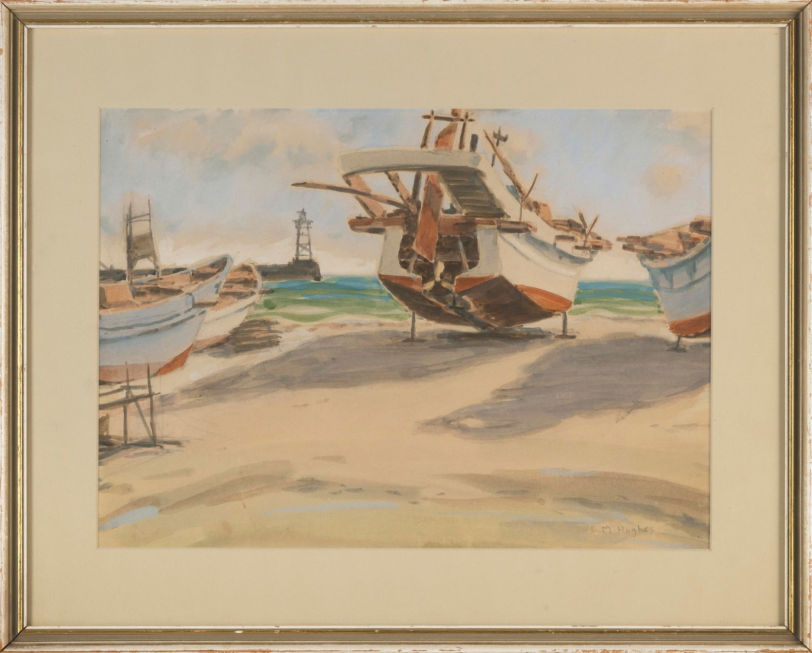DAISY MARGUERITE HUGHES (Massachusetts/California, 1882-1968), Dry dock., Watercolor on paper, (1 of 2)