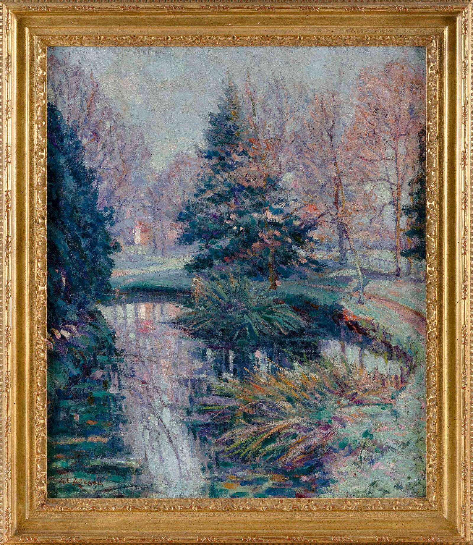 EUGÈNE ALLUAUD (France, 1866-1947), Garden pond., Oil on canvas, 22" x 18". Framed 25" x 22". (1 of 2)