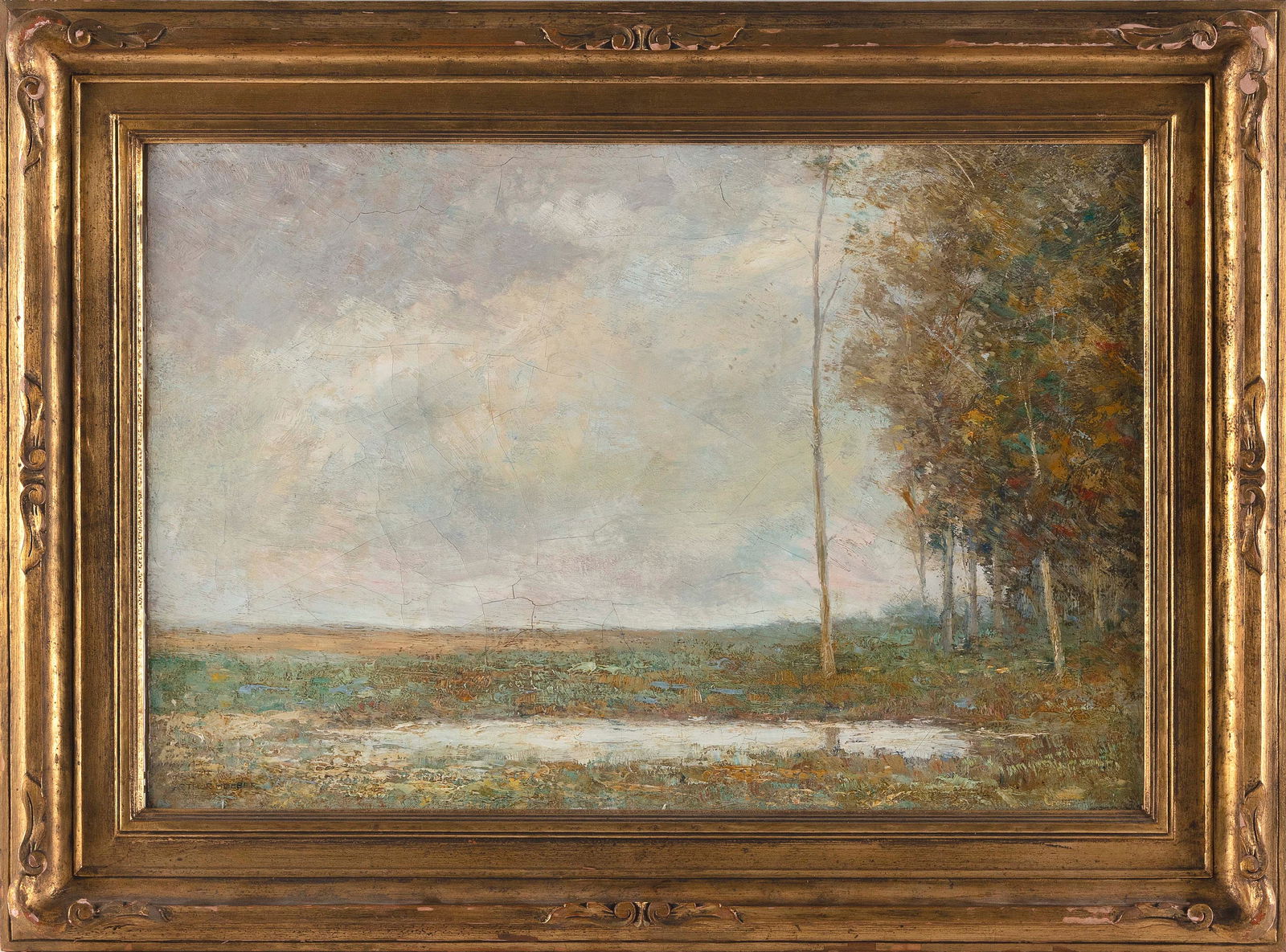 ARTHUR HOEBER (New Jersey/New York, 1854-1915), Tonalist landscape., Oil on canvas, 16" x 24".: ARTHUR HOEBERNew Jersey/New York, 1854-1915Tonalist landscape. Signed lower left "Arthur Hoeber".Oil on canvas, 16" x 24". Framed 22.5" x 30.5".
