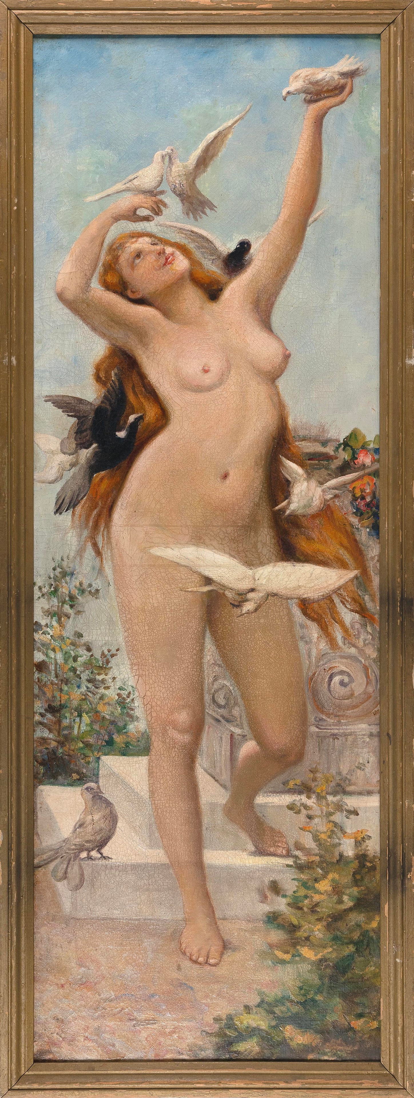 AMERICAN SCHOOL (Early 20th Century,), Aphrodite., Oil on canvas, 53" x 17.25". Framed 56" x 20.5". (1 of 2)