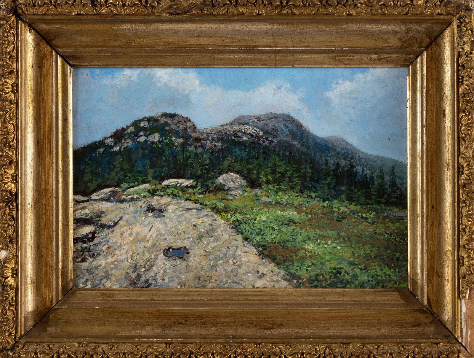 WALLY AMES (Vermont, 1942-), "Mount Mansfield, Vermont"., Oil on board, 7.25" x 11". Framed 11" x (1 of 2)