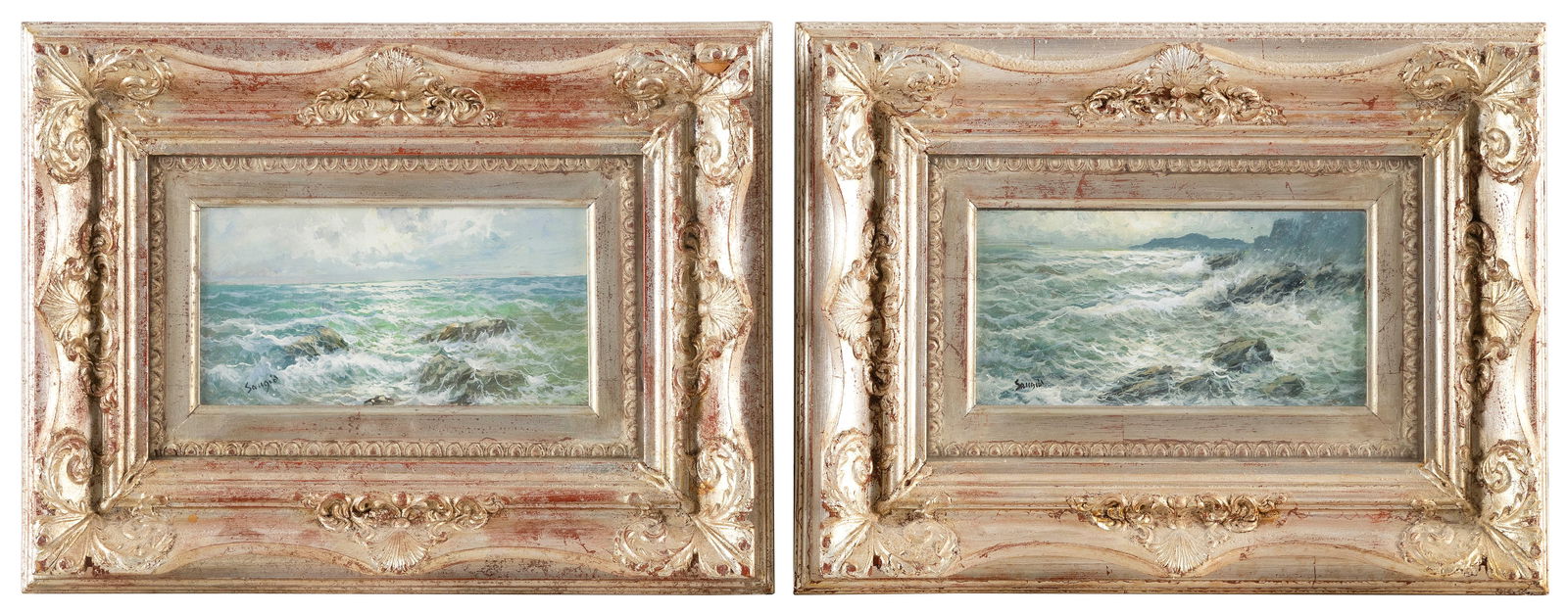 PAIR OF SEASCAPE PAINTINGS Contemporary Oils on masonite, 4" x 8". Framed 11" x 15". (1 of 2)