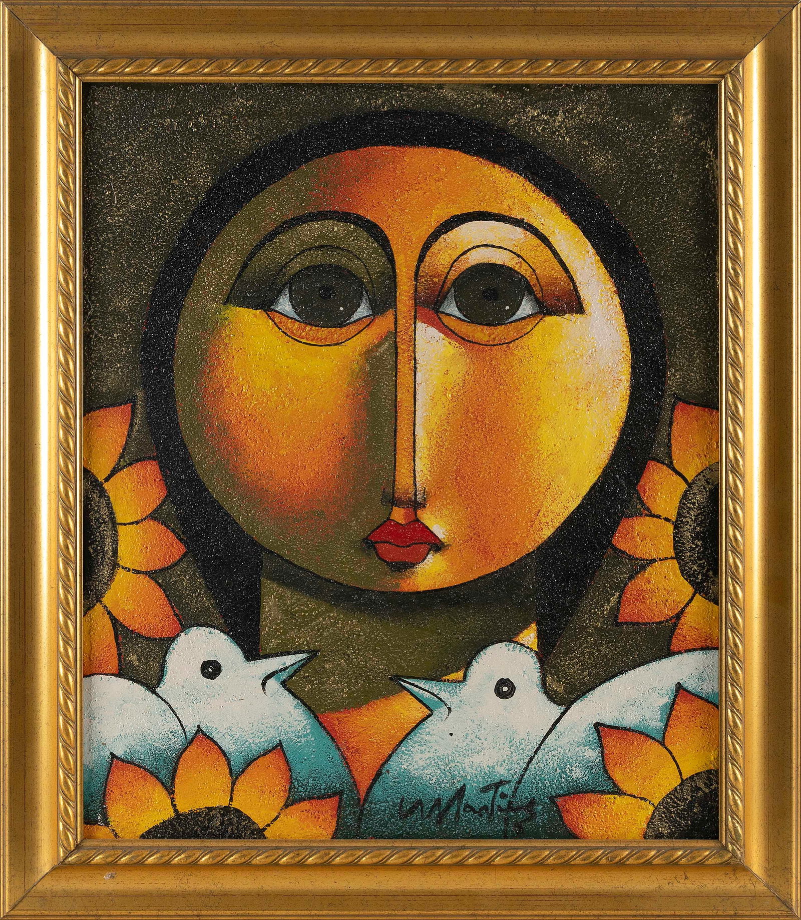 RAFAEL MARTÍNEZ-ROSTRO (Dominican Rupublic, Contemporary), Figure with doves., Oil on canvas, (1 of 2)