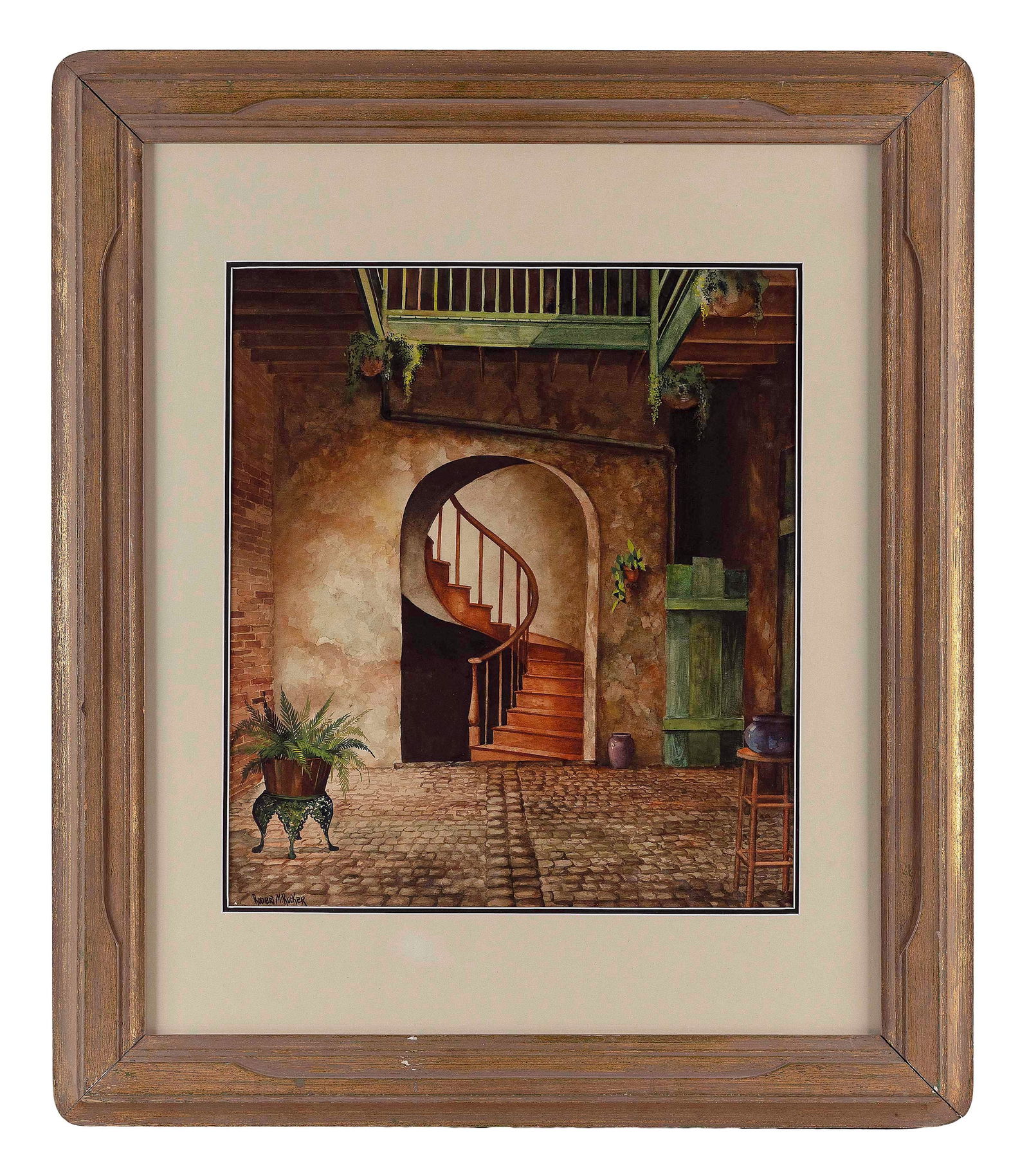 ROBERT MALCOLM RUCKER (Louisiana, 1932-2001), Courtyard interior, New Orleans., Watercolor on paper, (1 of 2)