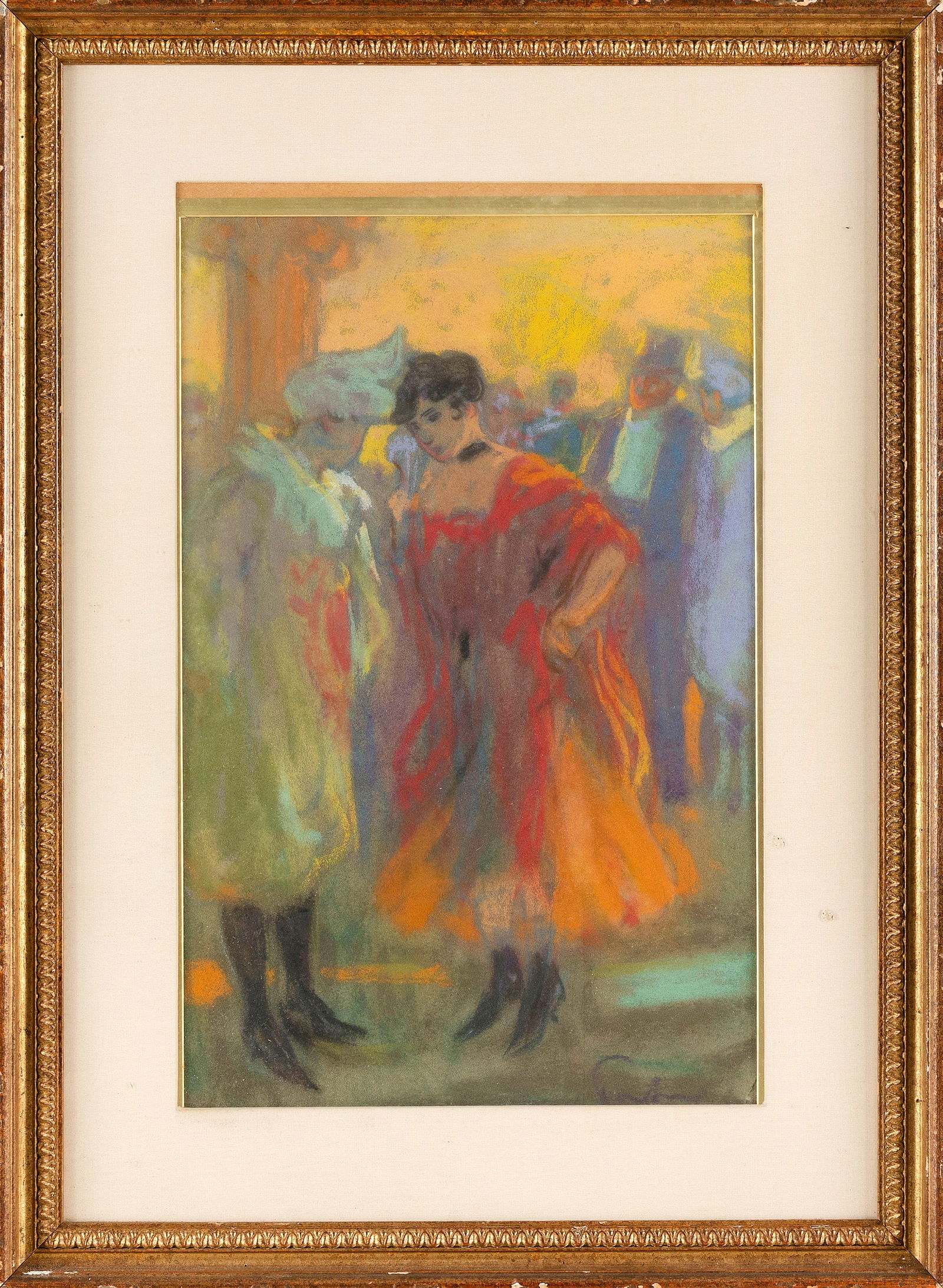 PAINTING OF A DANCER IN A RED DRESS Mid-20th Century Pastel, 18" x 11.75" sight. Framed 27" x 19.5". (1 of 2)