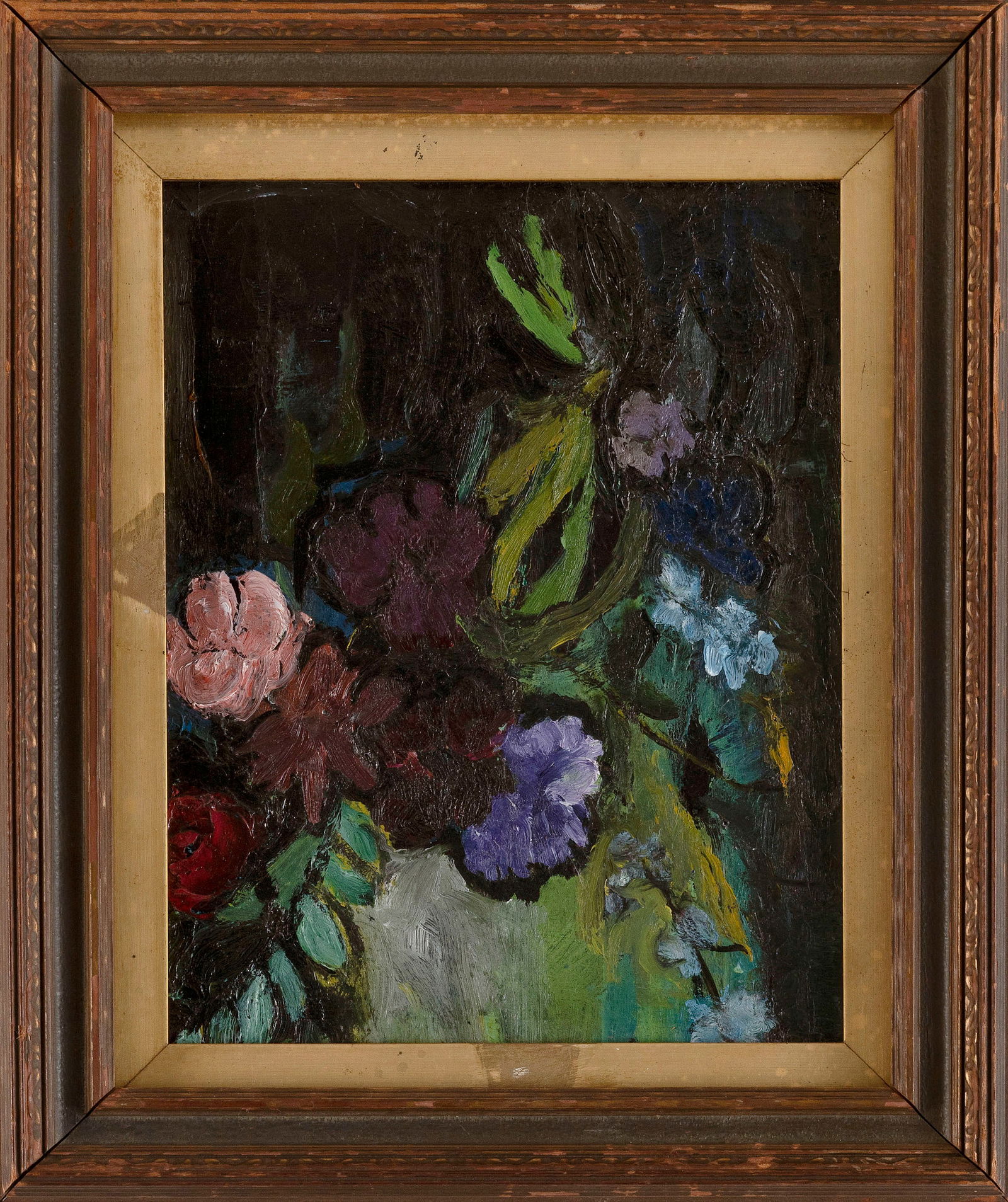 STILL LIFE OF FLOWERS 20th Century Oil on masonite, 11.5" x 9". Framed 15.5" x 12.75". (1 of 2)
