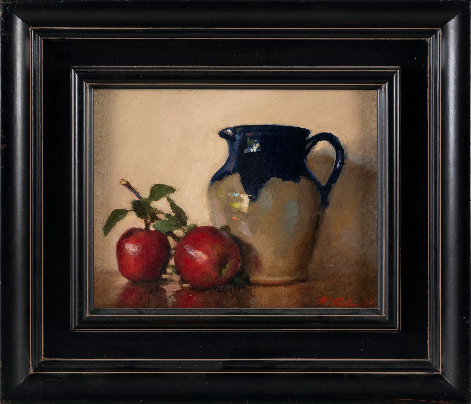 RICHARD CHRISTIAN NELSON (North Carolina, 1961-), "Hilton Vase With Apples"., Oil on canvas, 11" x (1 of 2)