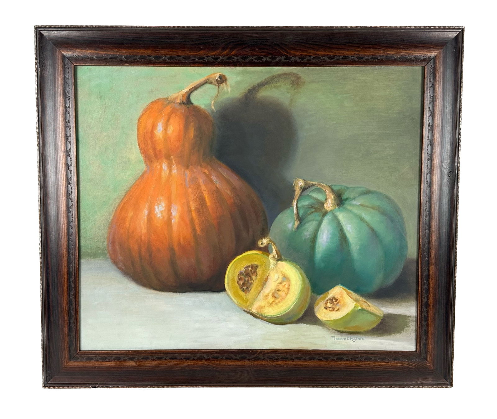 THADDEA B. KUCHERA (America, Contemporary), Still life of gourds., Oil on canvas, 19.75” x (1 of 1)