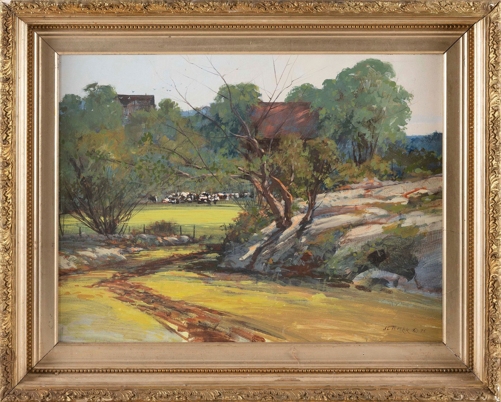 JOHN CHARLES TERELAK (New York/Massachusetts, 1942-), Cattle in a meadow., Oil on masonite, 18" x (1 of 2)