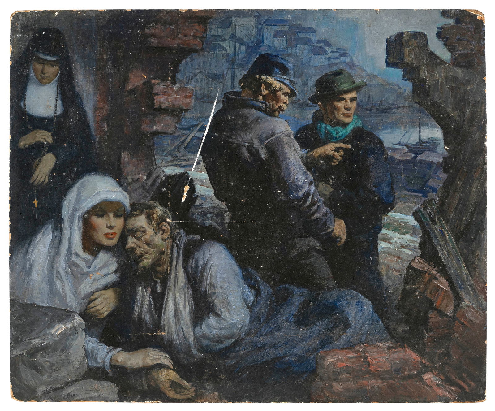 EDMUND FRANKLIN WARD (New York, 1892-1991), Wartime illustration., Oil on board, 20" x 24". (1 of 2)