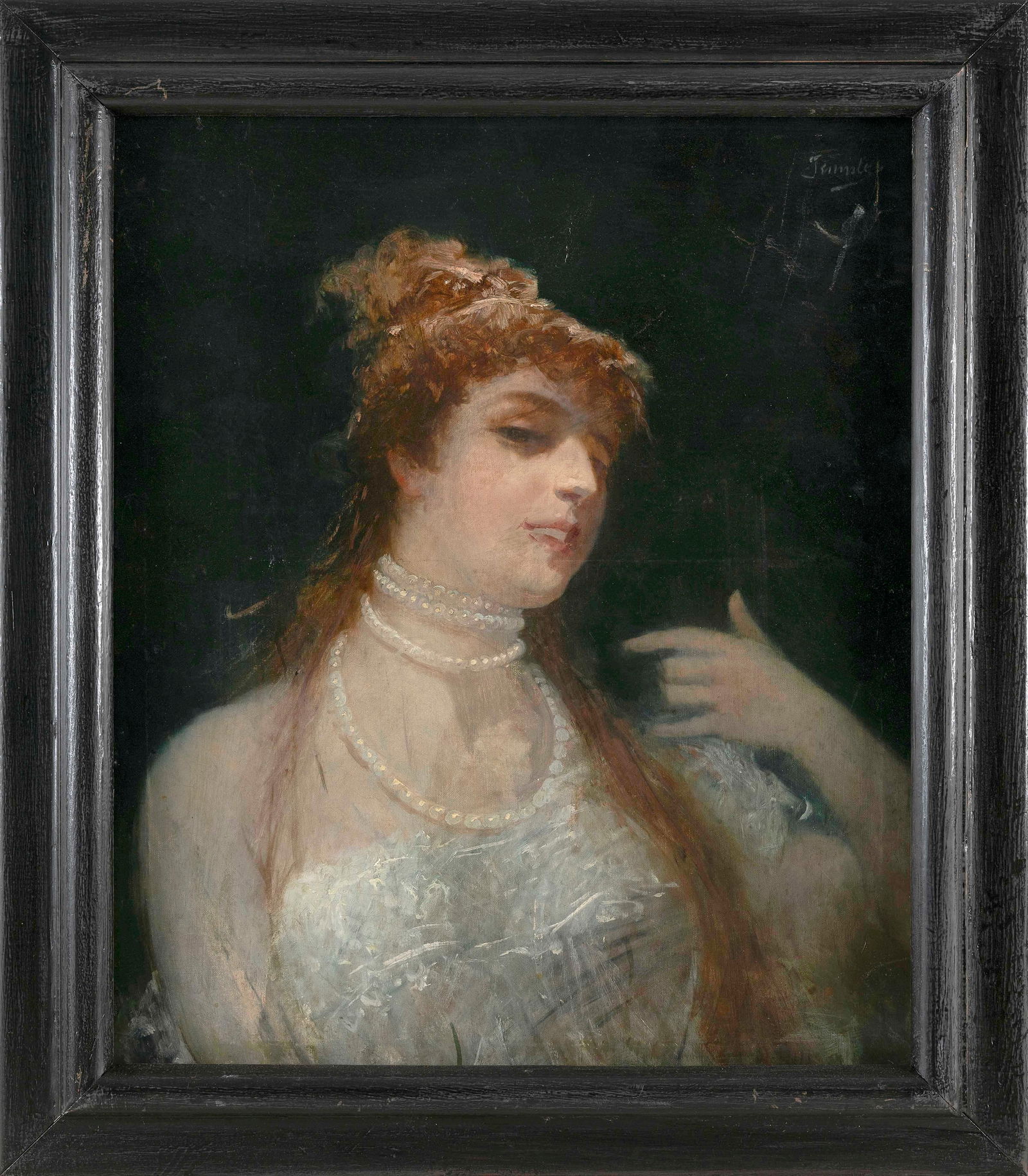 CONTINENTAL SCHOOL (Mid-19th Century,), Portrait of a woman wearing a pearl necklace., Oil on (1 of 2)