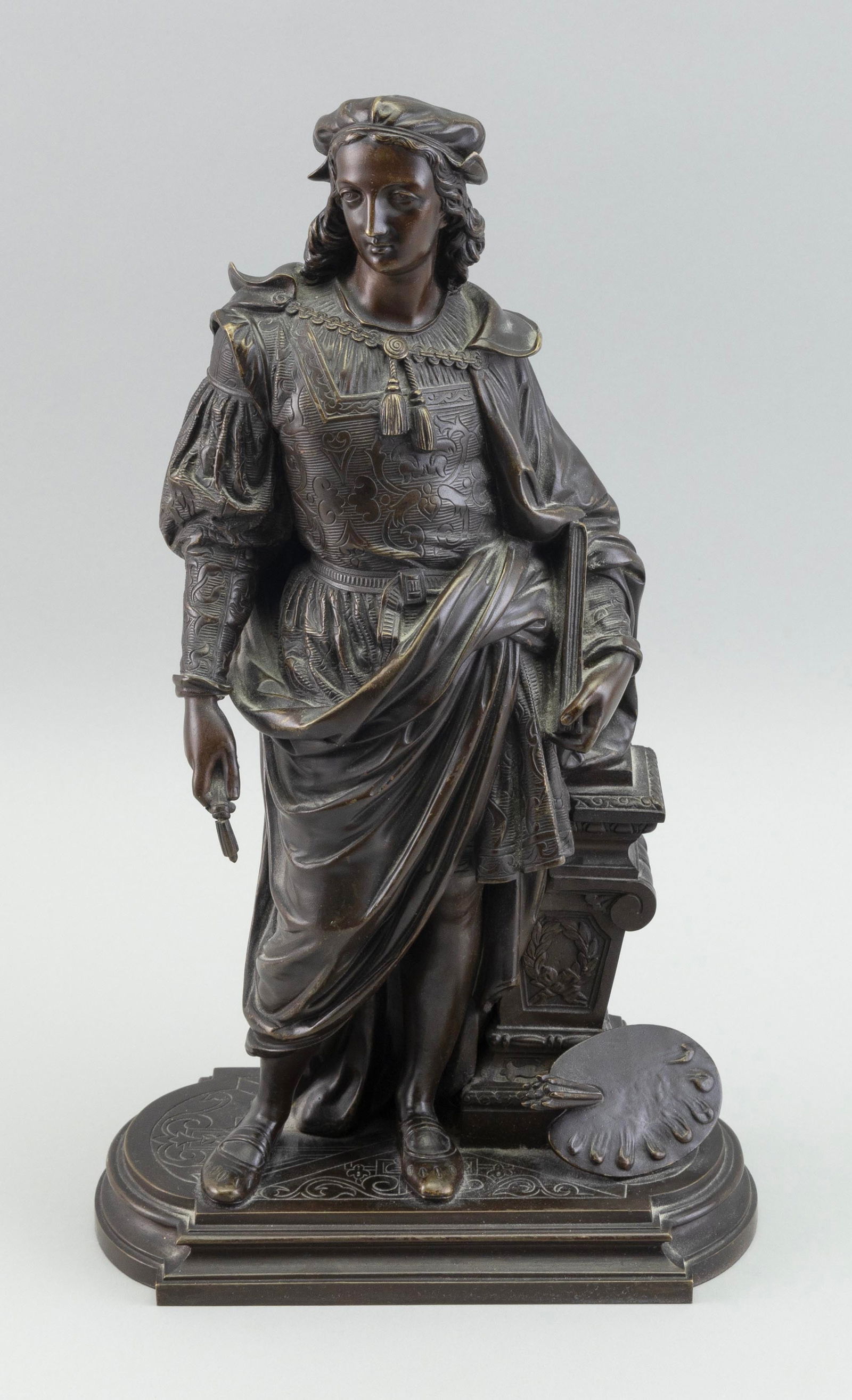 DUCHOISELLE (19th Century,), Standing scholar., Bronze, height 15". (1 of 3)
