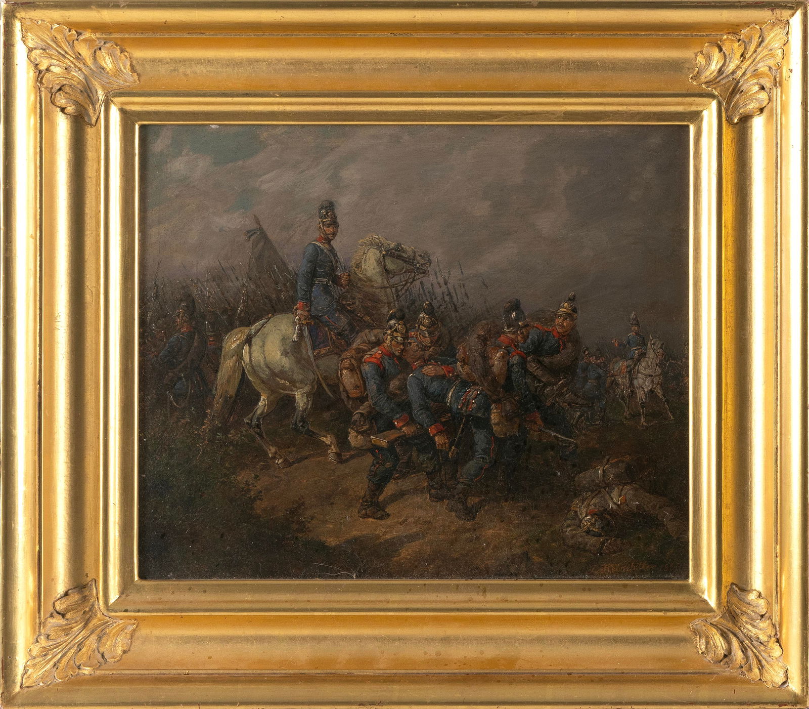 JOHANN HEINEFETTER (Germany, 1815-1902), Franco-Prussian War battle scene., Oil on board, 10" x 12". (1 of 2)