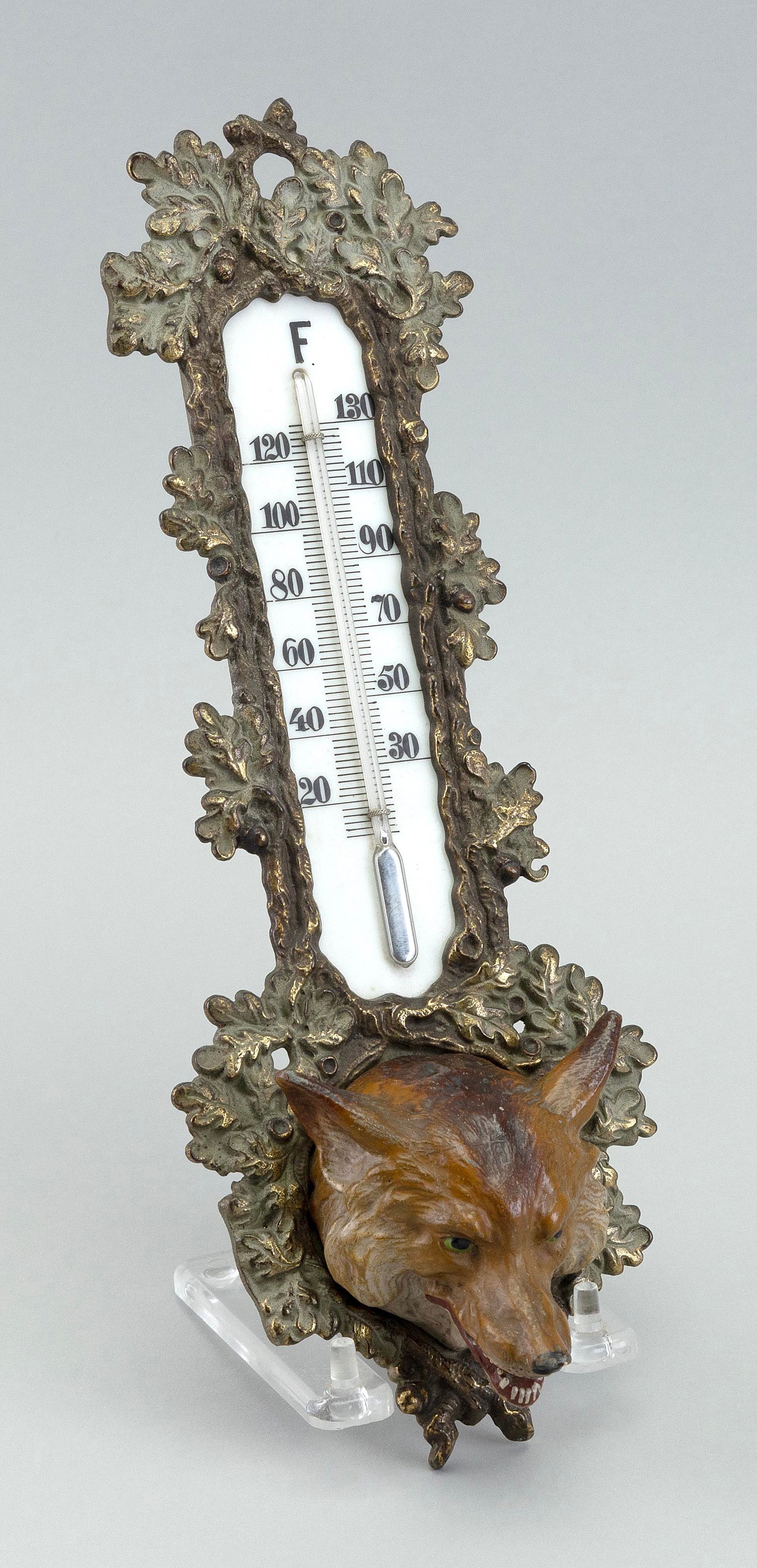 AUSTRIAN COLD-PAINTED BRONZE THERMOMETER 19th Century Length 12". (1 of 1)