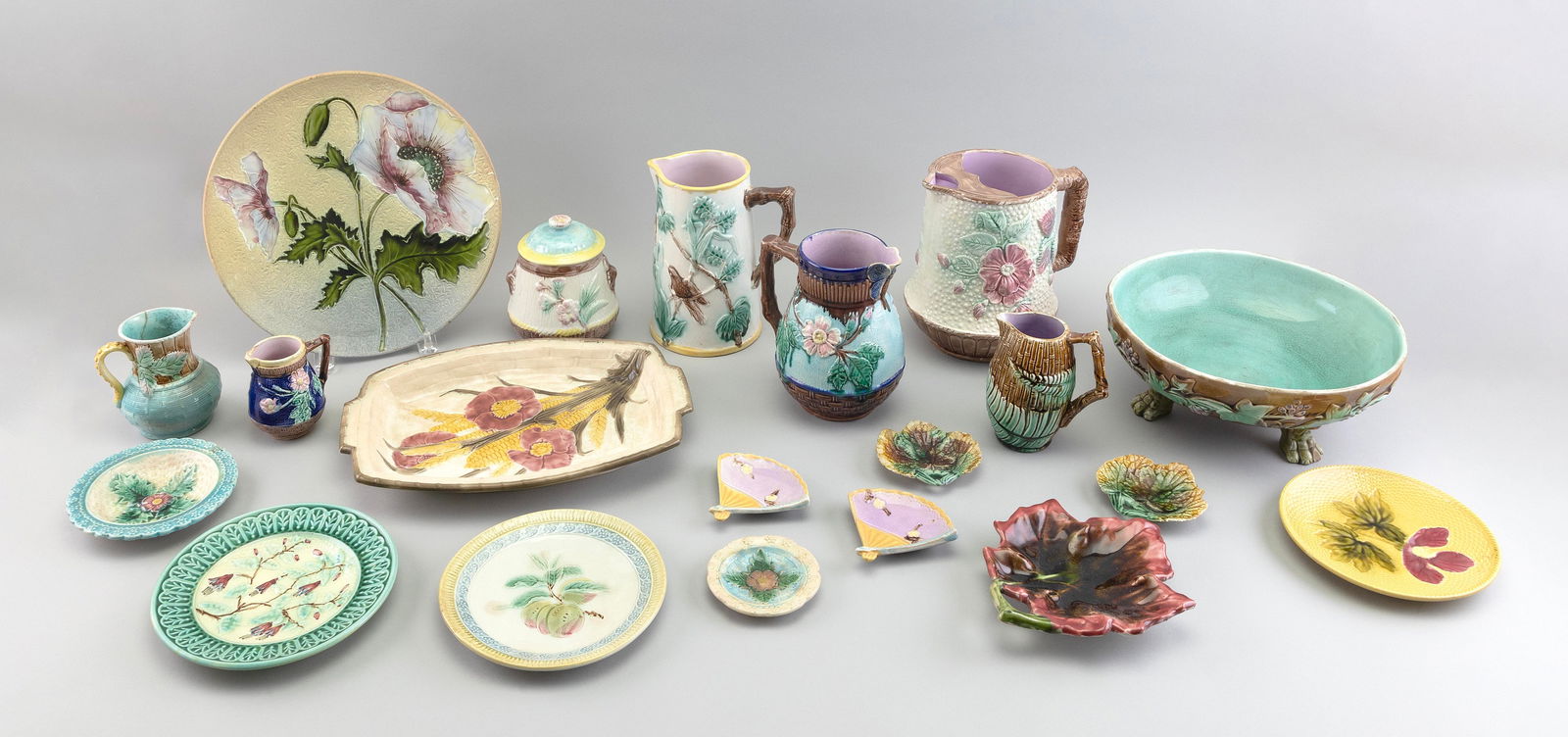 COLLECTION OF MAJOLICA POTTERY 19th Century Heights to 7.75". Diameters to 11". (1 of 1)