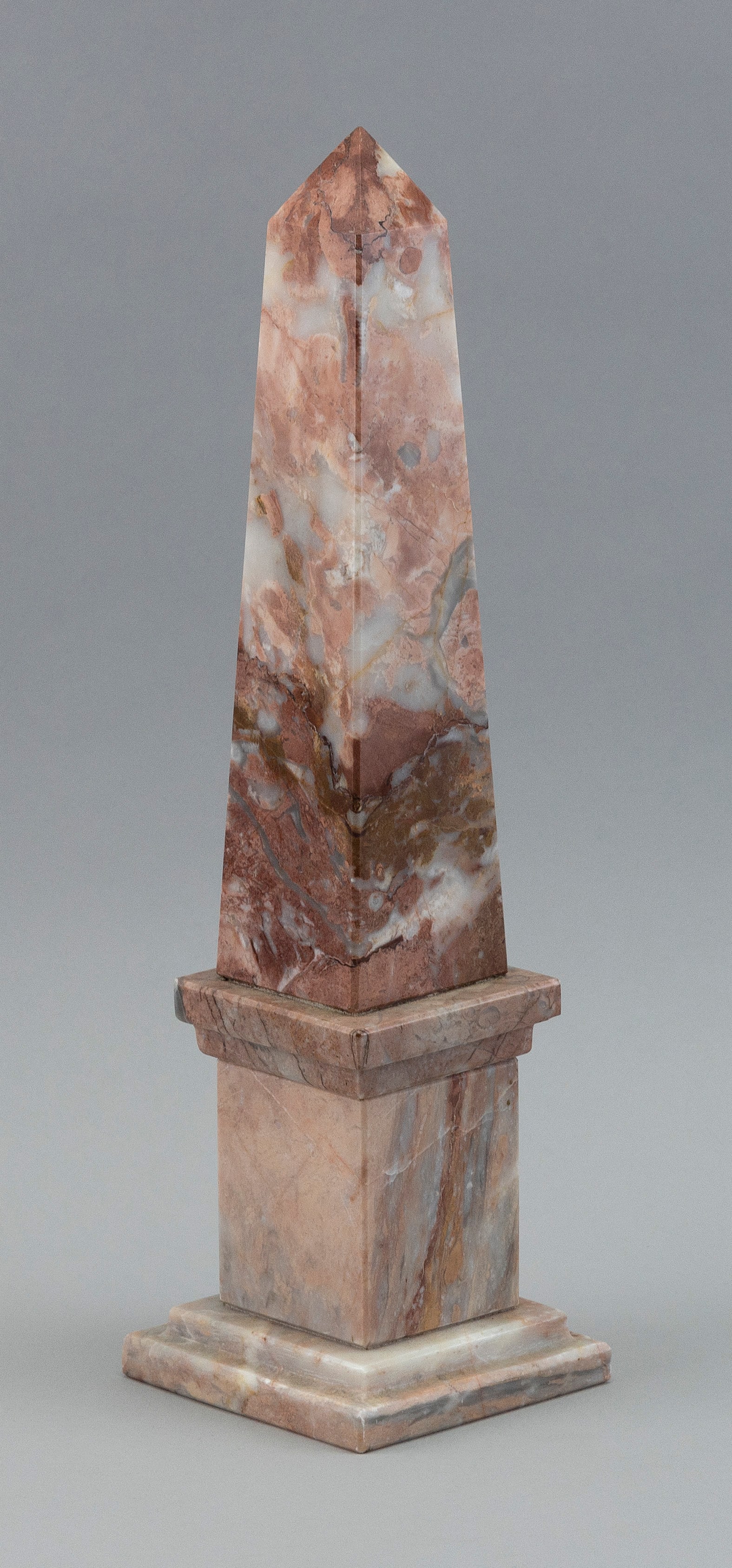 RED AND WHITE MARBLE OBELISK 20th Century Height 12.5". (1 of 2)