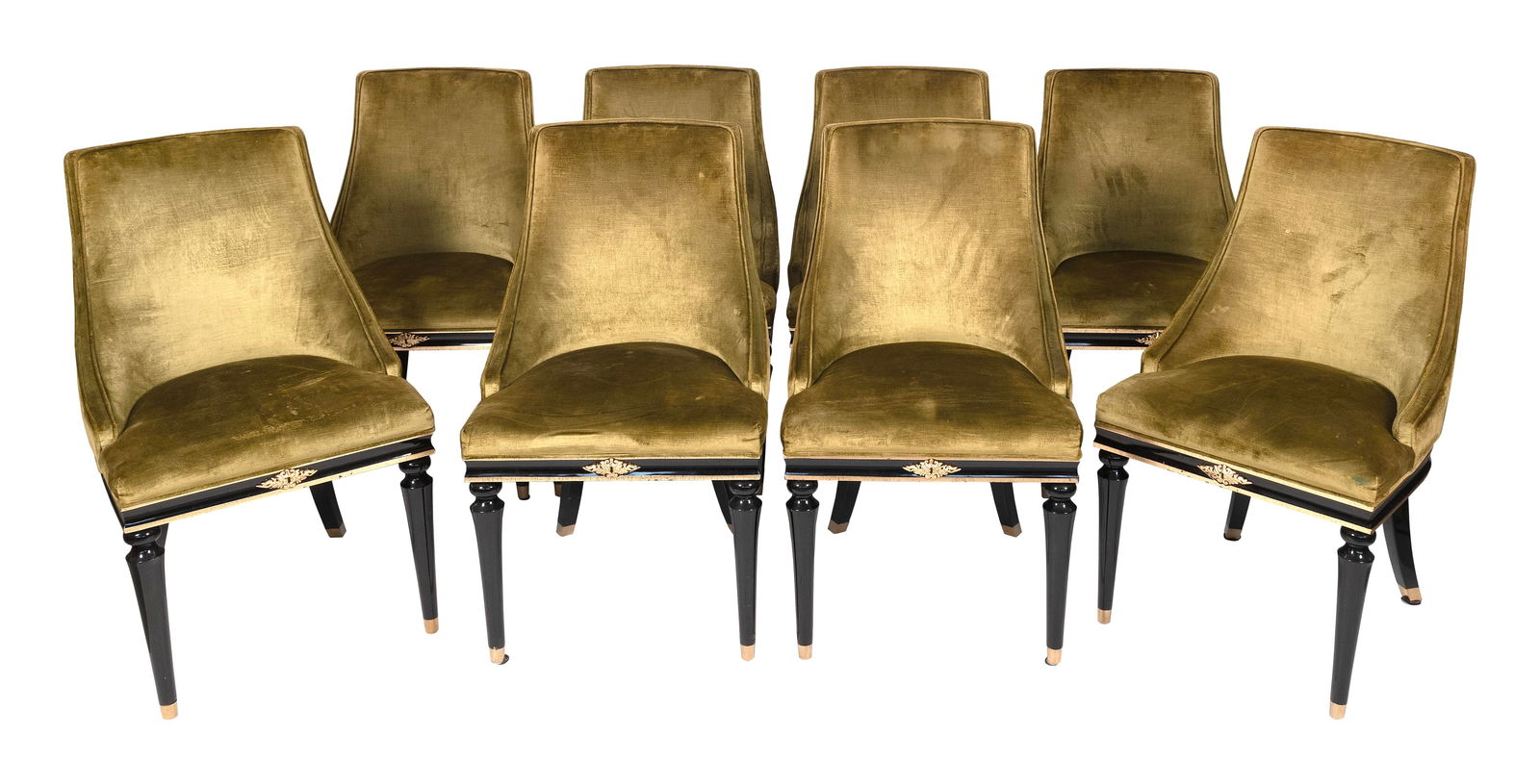 EIGHT HOLLYWOOD REGENCY SIDE CHAIRS 20th Century Back heights 37". Seat heights 19". (1 of 2)