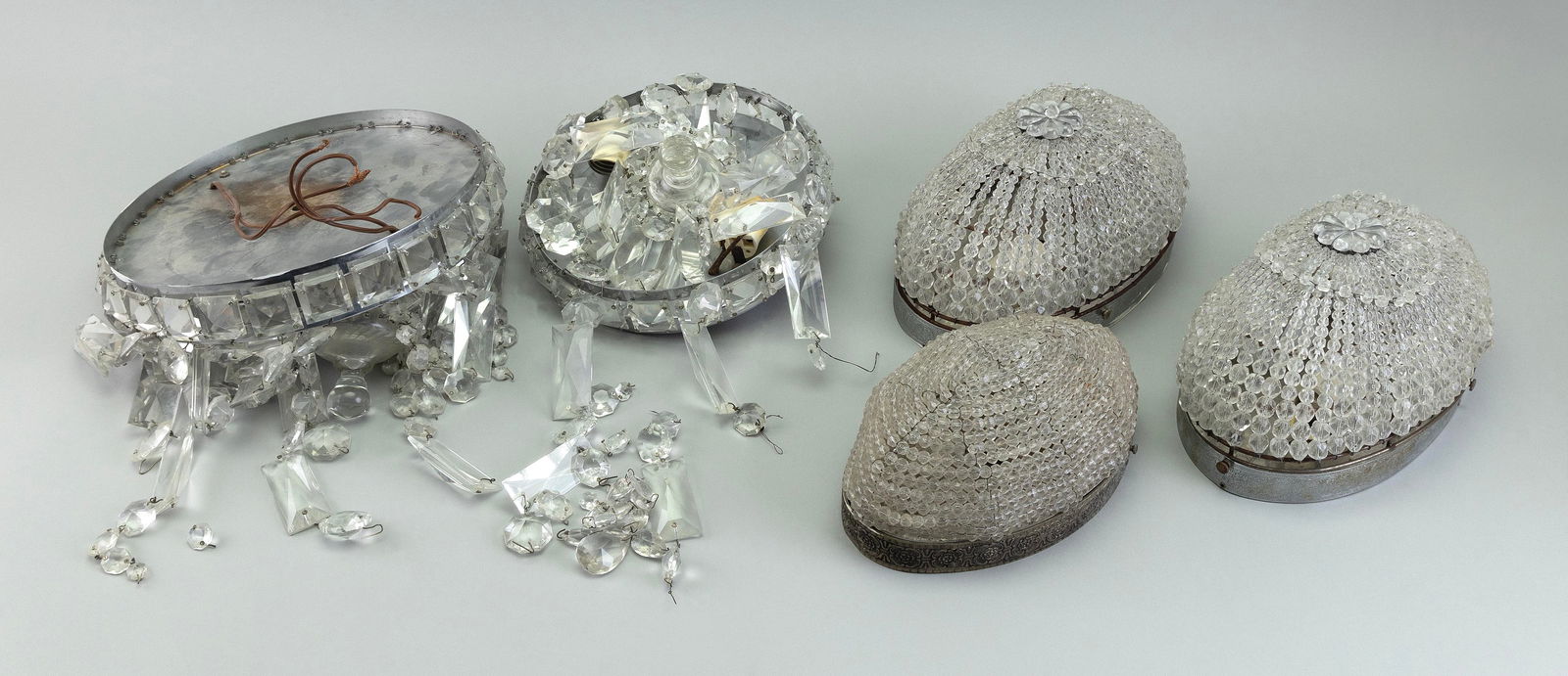 FIVE GLASS AND METAL LIGHTING FIXTURES 20th Century Diameters to approx. 8". (1 of 1)