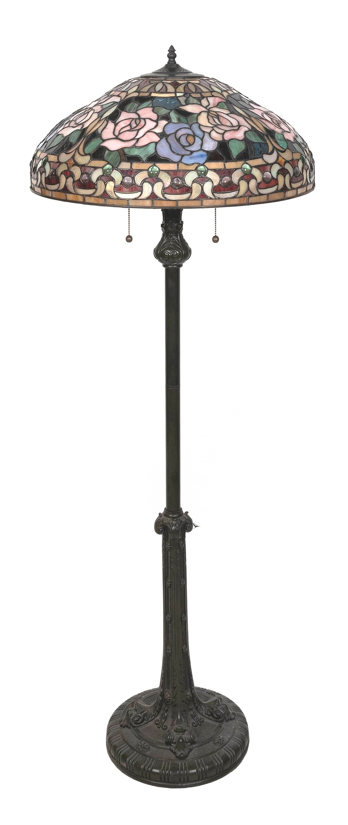 STAINED GLASS FLOOR LAMP Height 63". Shade diameter 26". (1 of 1)