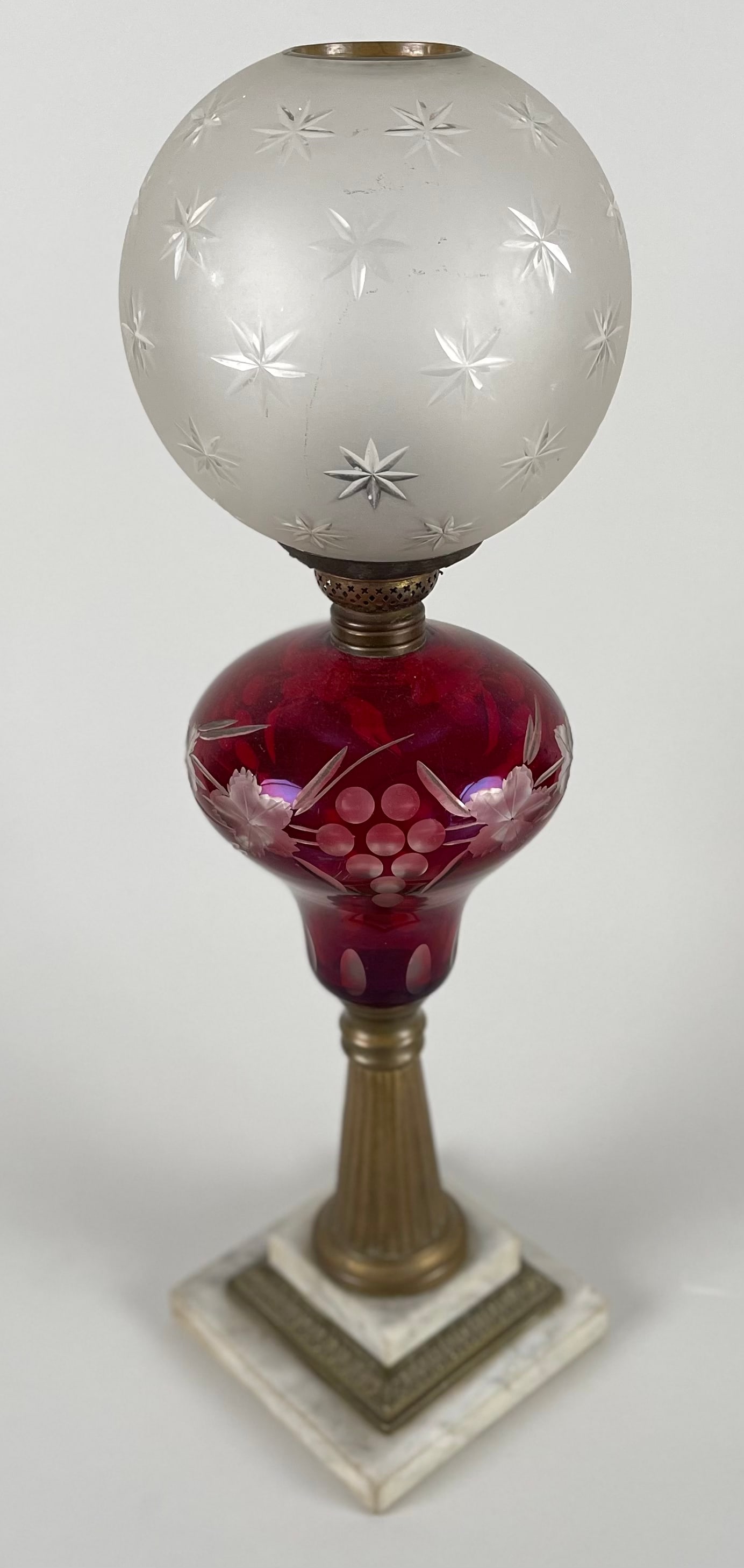 CUT OVERLAY GLASS FLUID LAMP Late 19th Century Height 21". (1 of 6)