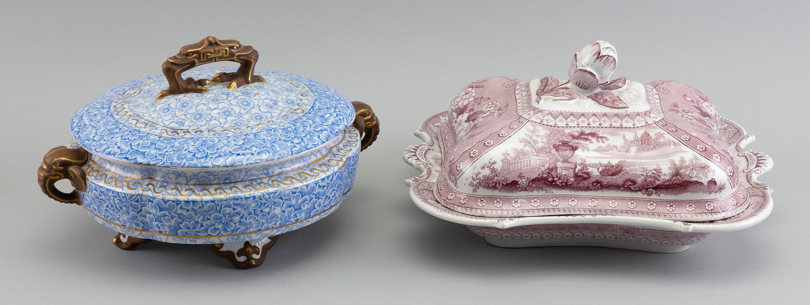 TWO ENGLISH PORCELAIN TUREENS 19th Century Lengths 10.5" and 11.5". (1 of 2)