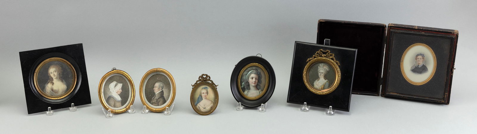 SEVEN MINIATURE PORTRAITS 19th Century Heights from 3.5" to 7". (1 of 1)